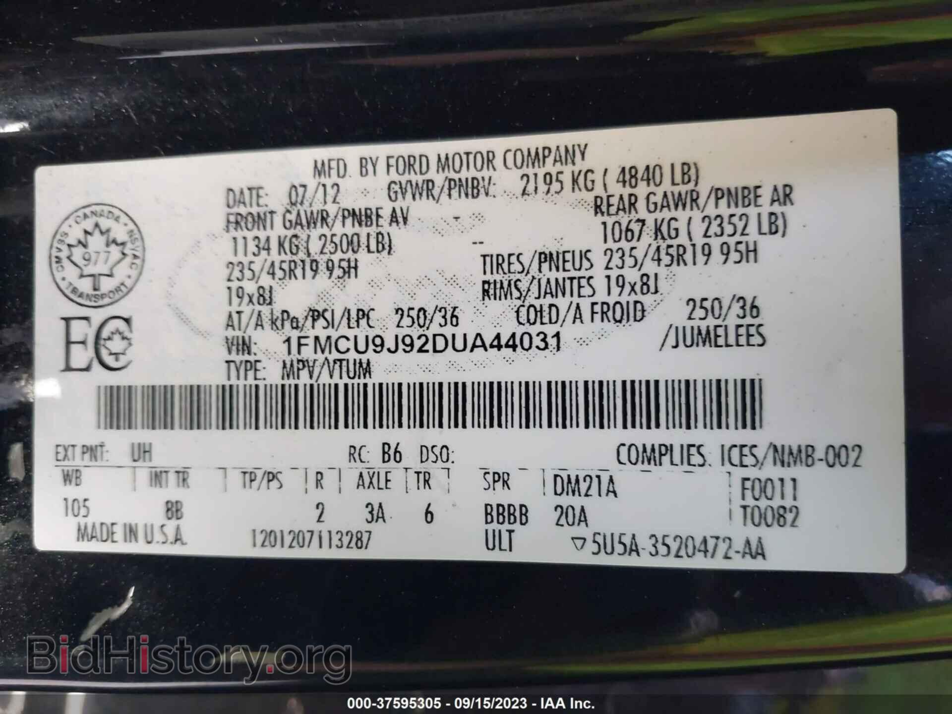 2013 FORD ESCAPE - VIN: 1FMCU9J92DUA44031 - Photo 9