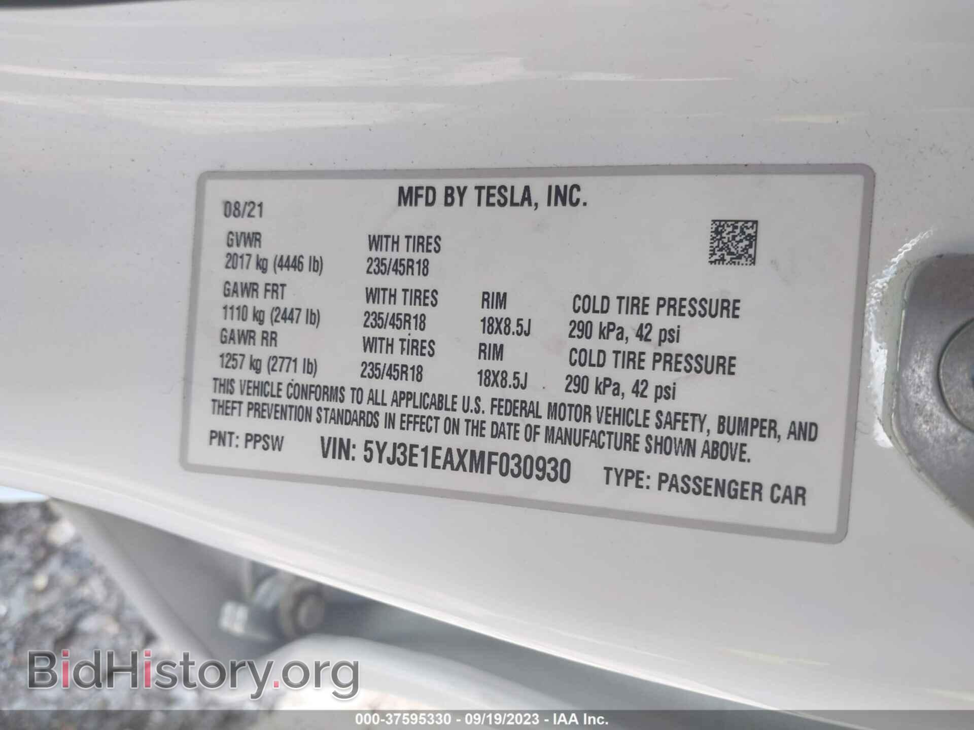 2021 TESLA MODEL 3 - VIN: 5YJ3E1EAXMF030930 - Фото 9