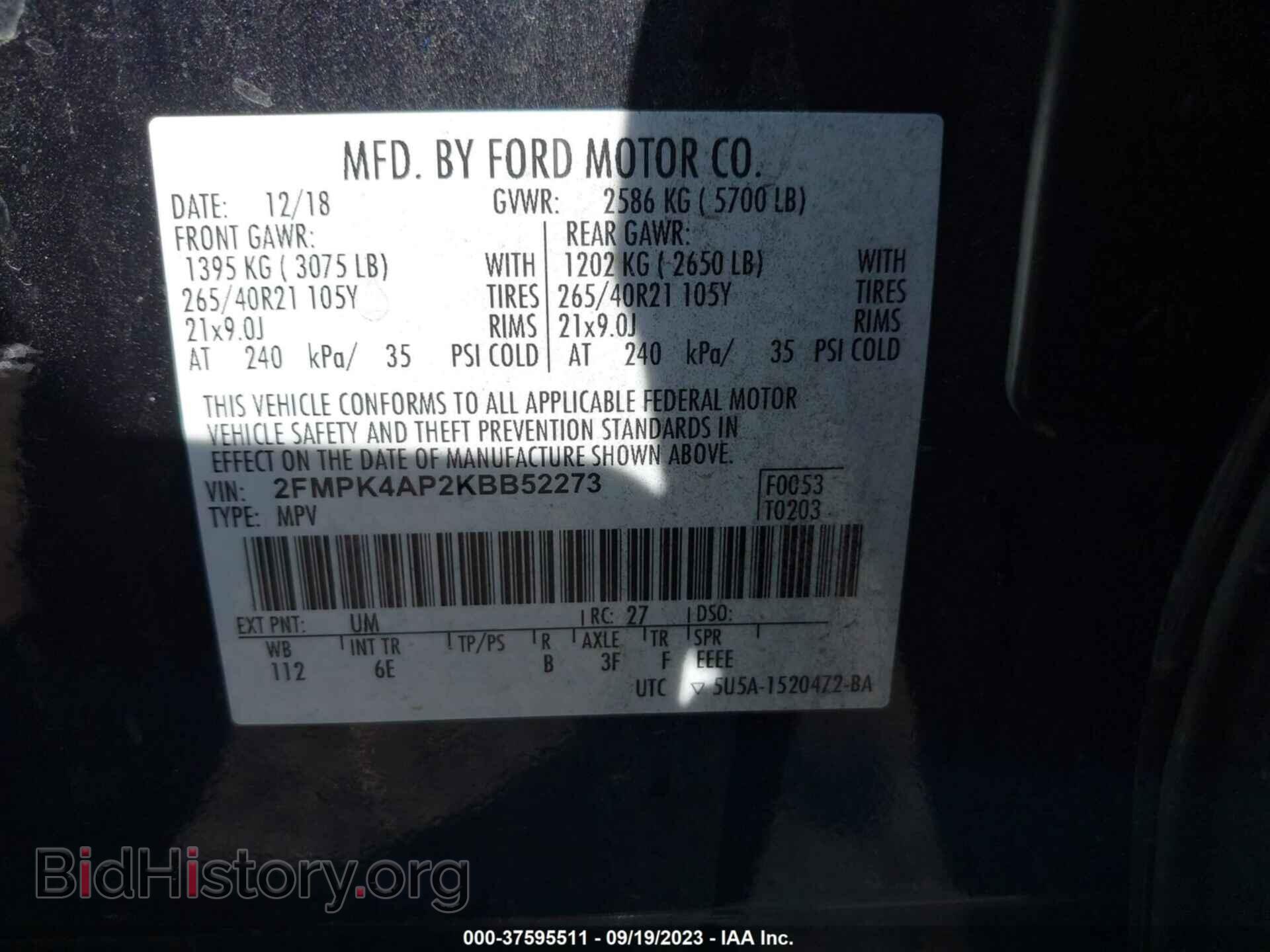 2019 FORD EDGE - VIN: 2FMPK4AP2KBB52273 - Photo 9