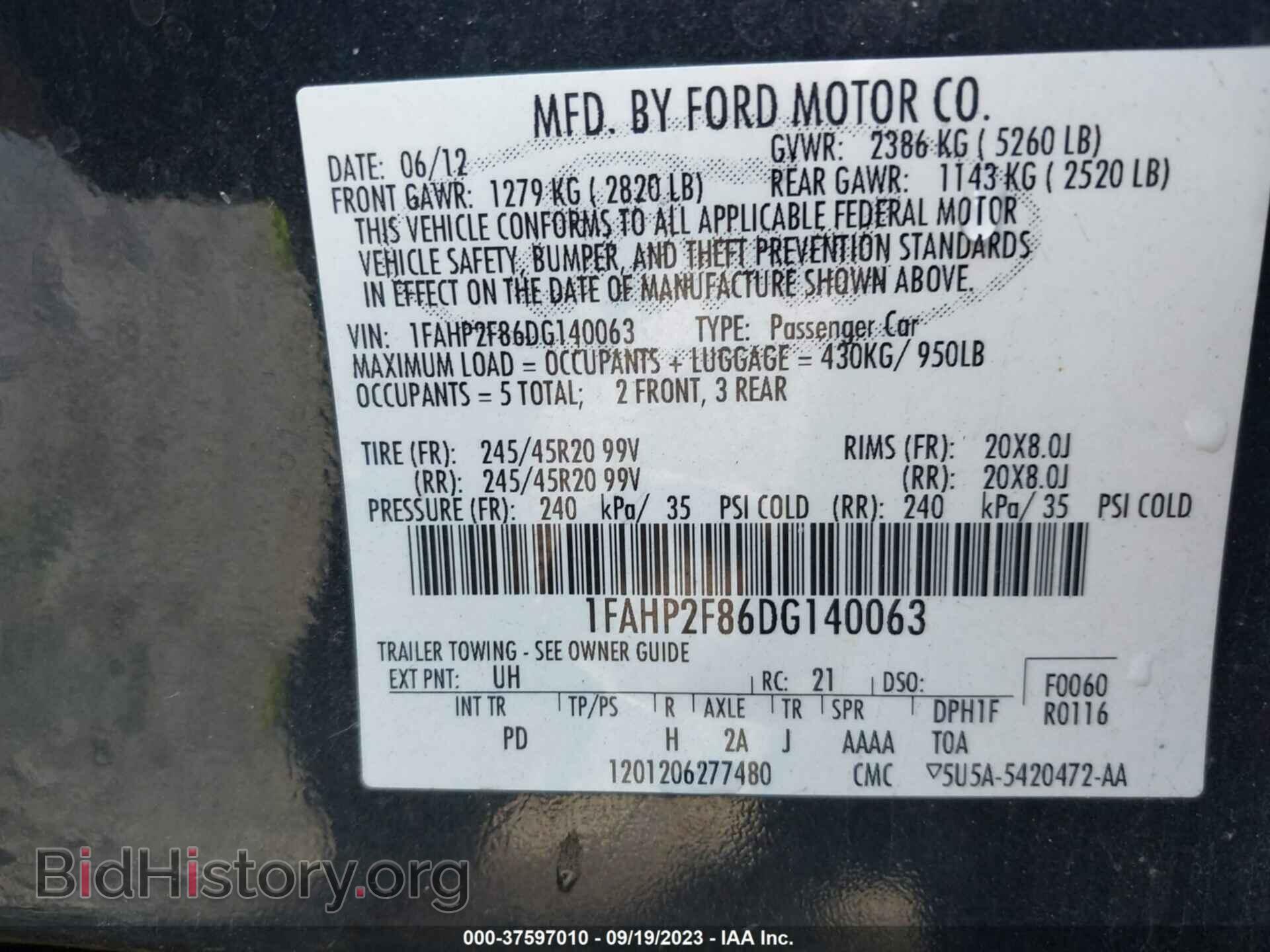 2013 FORD TAURUS - VIN: 1FAHP2F86DG140063 - Фото 9