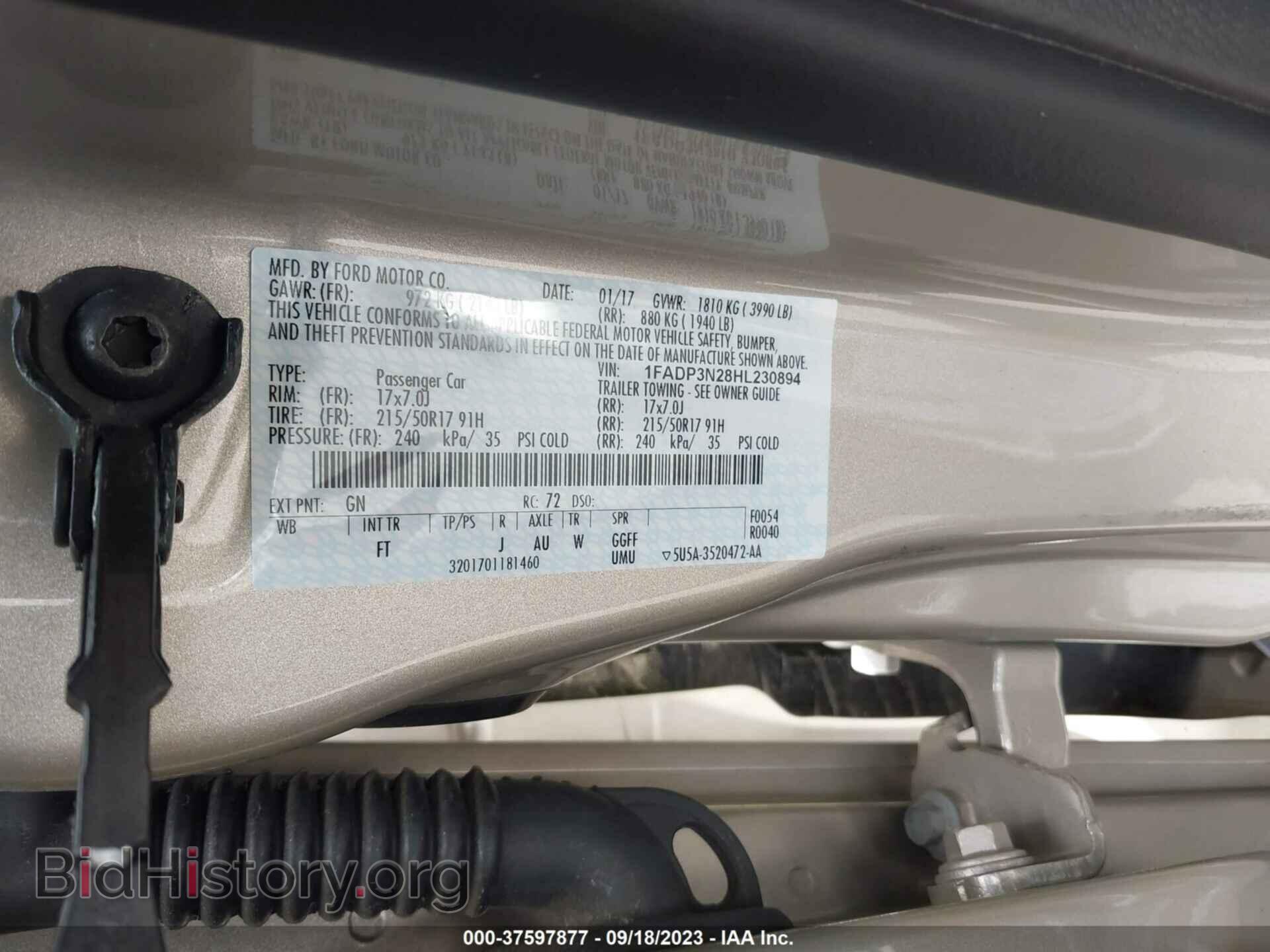 2017 FORD FOCUS - VIN: 1FADP3N28HL230894 - Фото 9