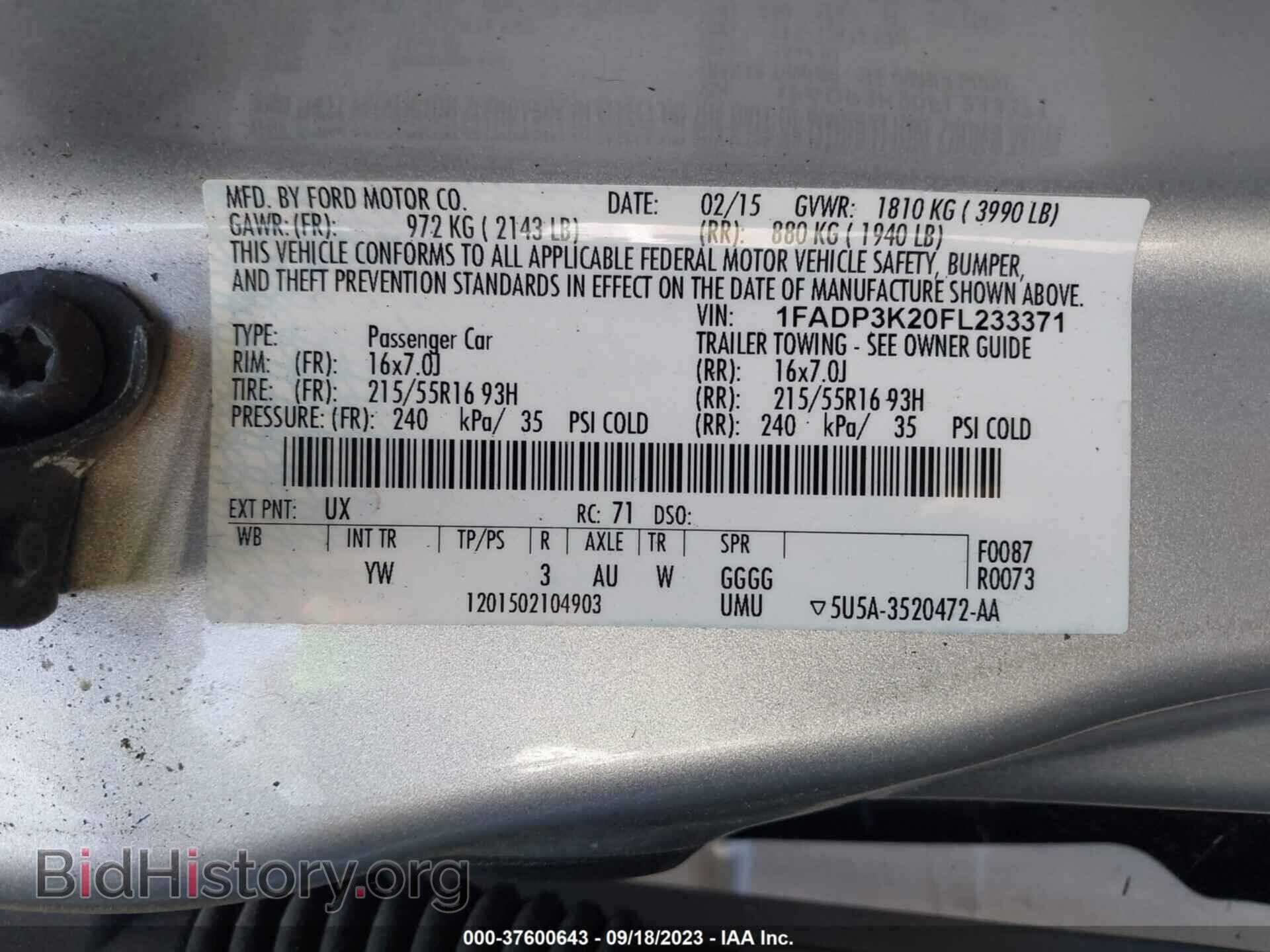 2015 FORD FOCUS - VIN: 1FADP3K20FL233371 - Фото 9