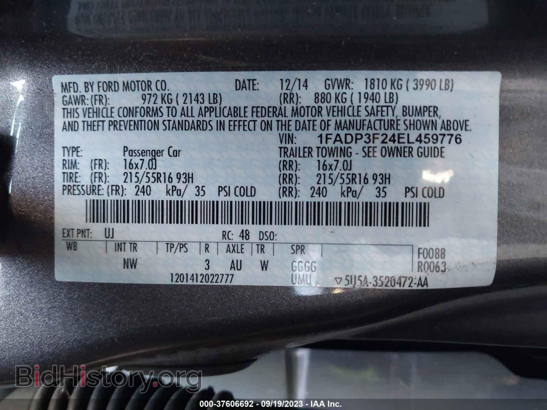 2014 FORD FOCUS - VIN: 1FADP3F24EL459776 - Фото 9