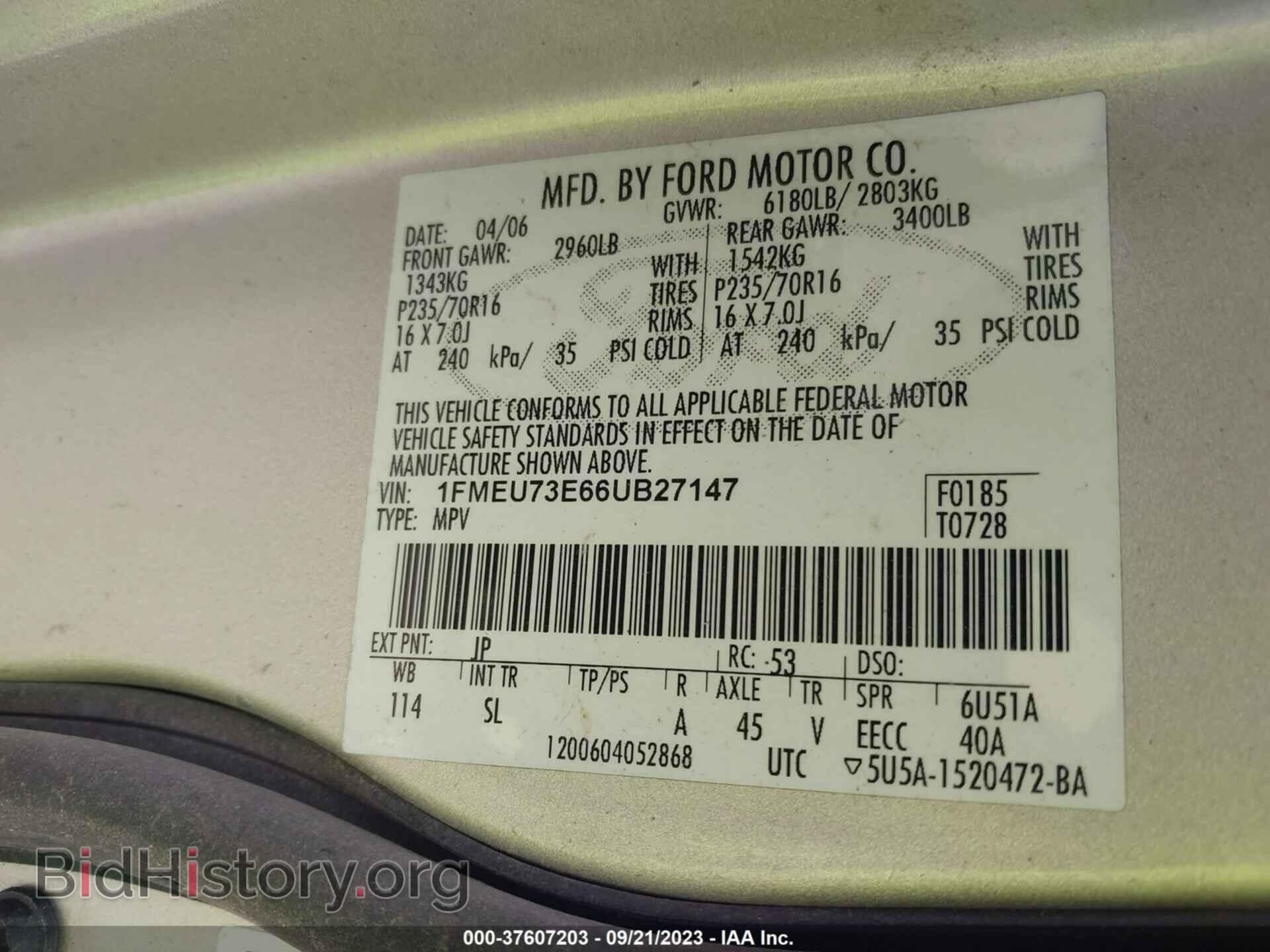 2006 FORD EXPLORER - VIN: 1FMEU73E66UB27147 - Фото 9