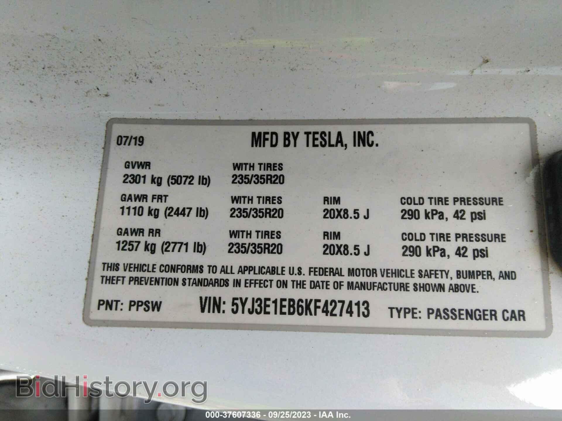 2019 TESLA MODEL 3 - VIN: 5YJ3E1EB6KF427413 - Фото 9