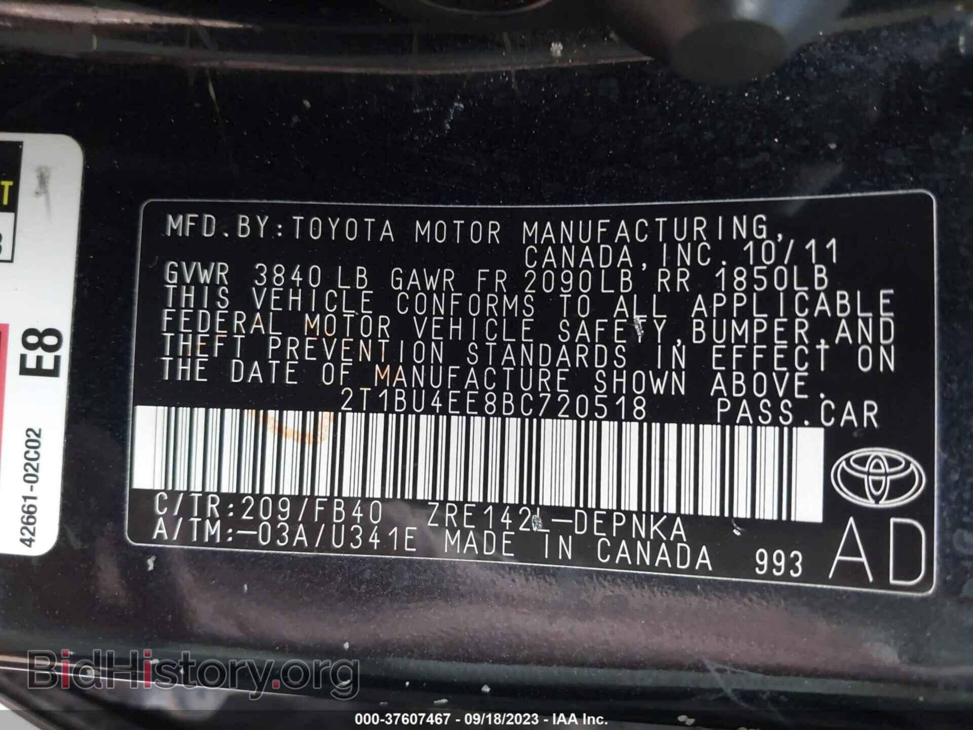 2011 TOYOTA COROLLA - VIN: 2T1BU4EE8BC720518 - Фото 9