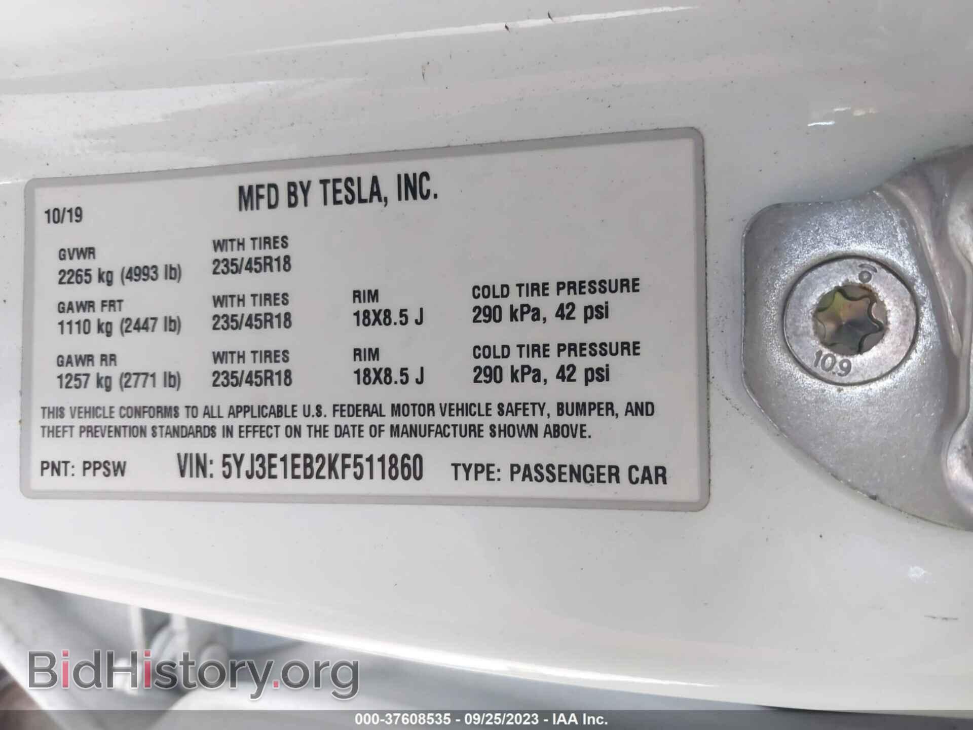 2019 TESLA MODEL 3 - VIN: 5YJ3E1EB2KF511860 - Photo 8