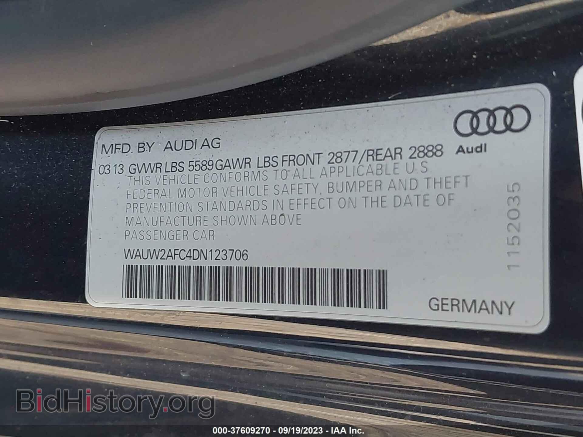 2013 AUDI S7 - VIN: WAUW2AFC4DN123706 - Фото 9
