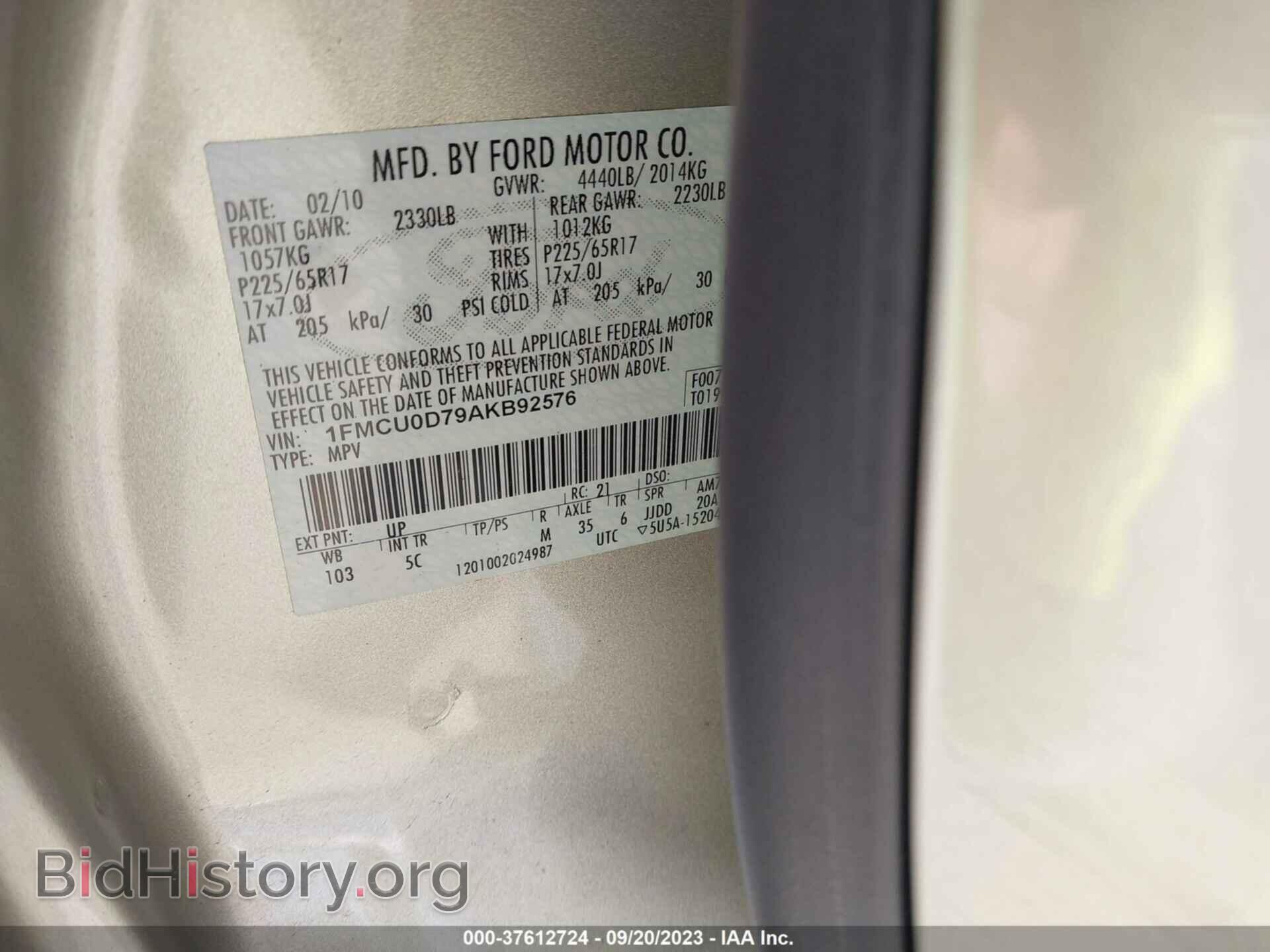 2010 FORD ESCAPE - VIN: 1FMCU0D79AKB92576 - Фото 9