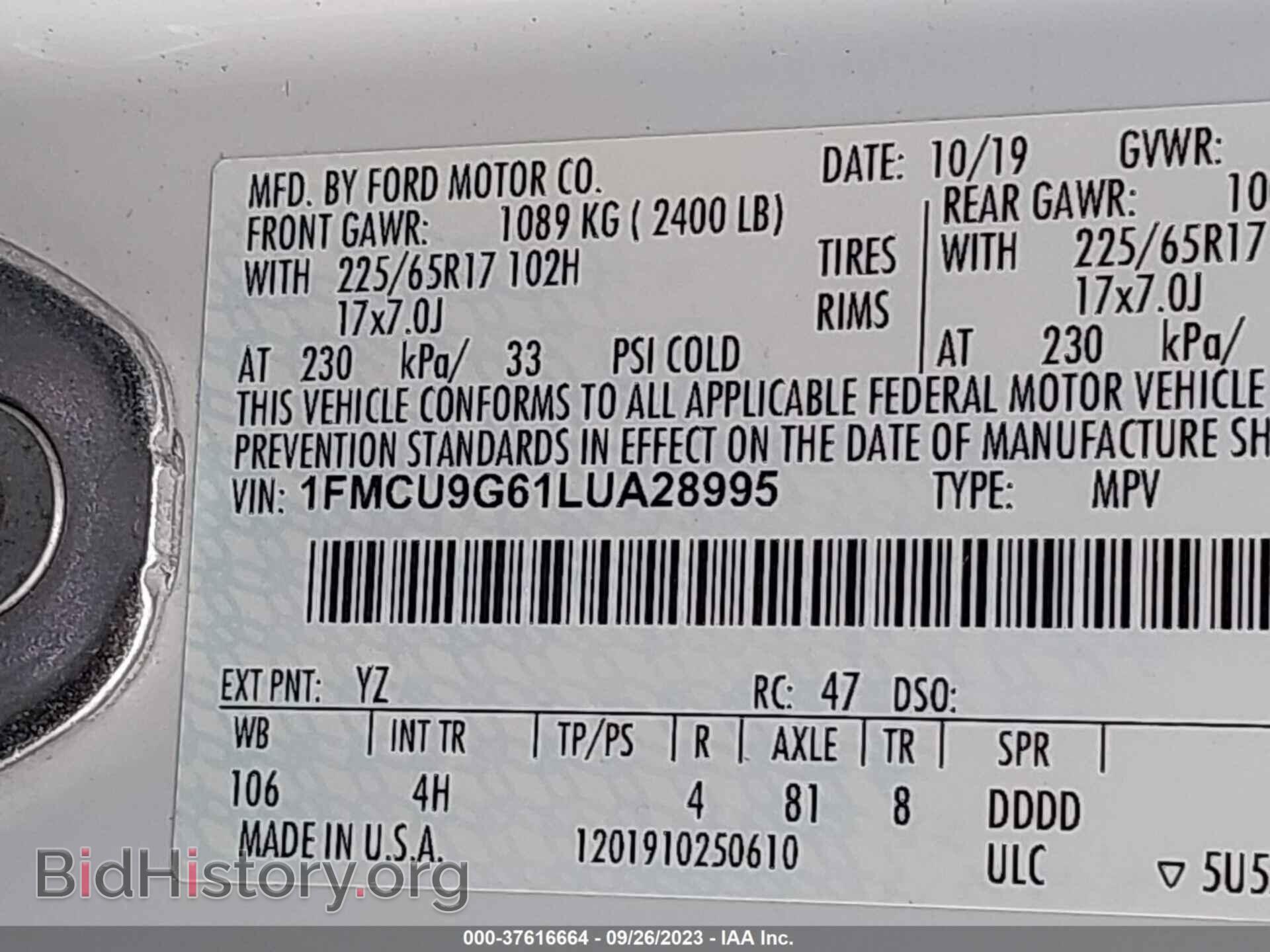 2020 FORD ESCAPE - VIN: 1FMCU9G61LUA28995 - Фото 9