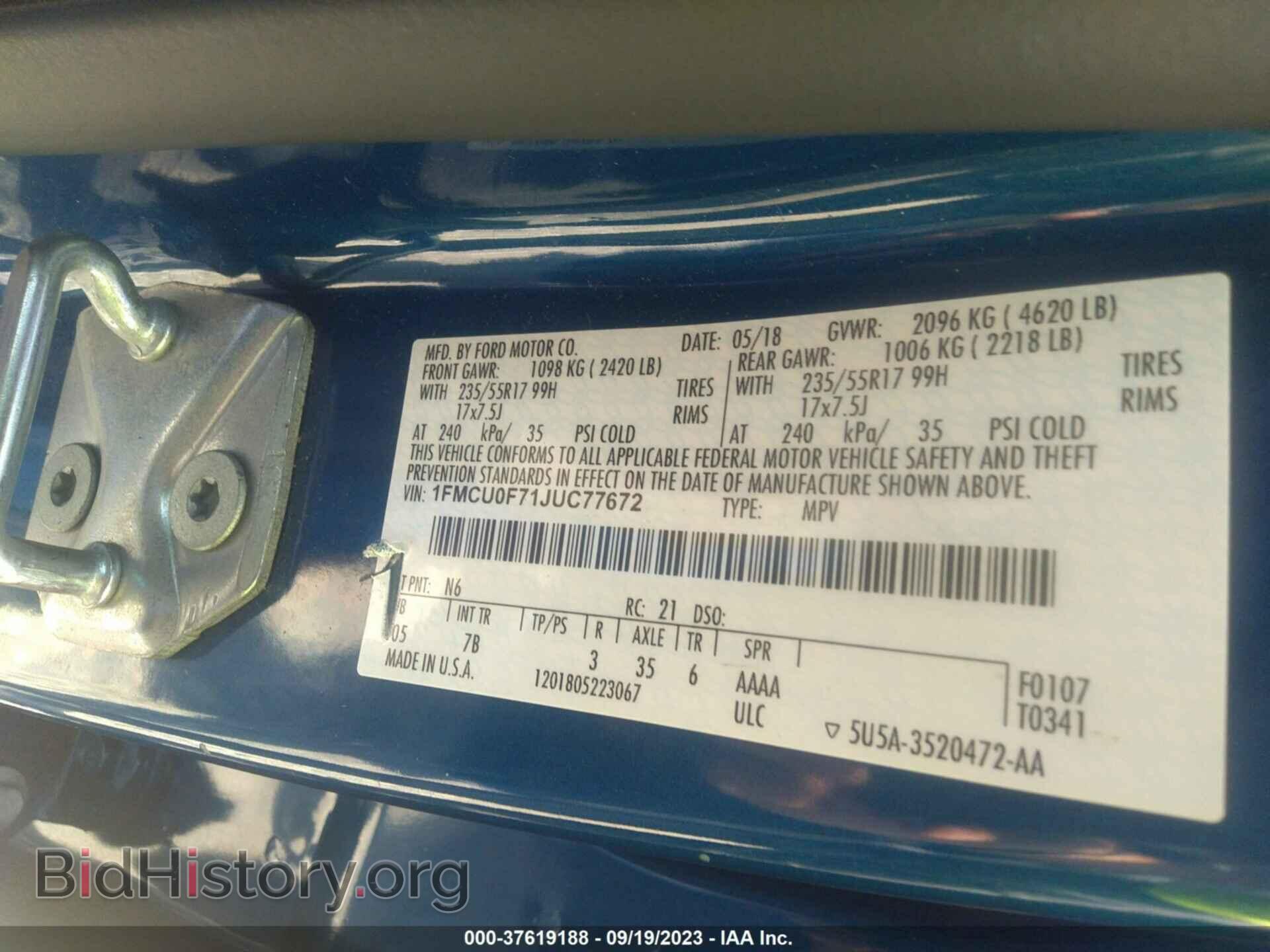 2018 FORD ESCAPE - VIN: 1FMCU0F71JUC77672 - Фото 9
