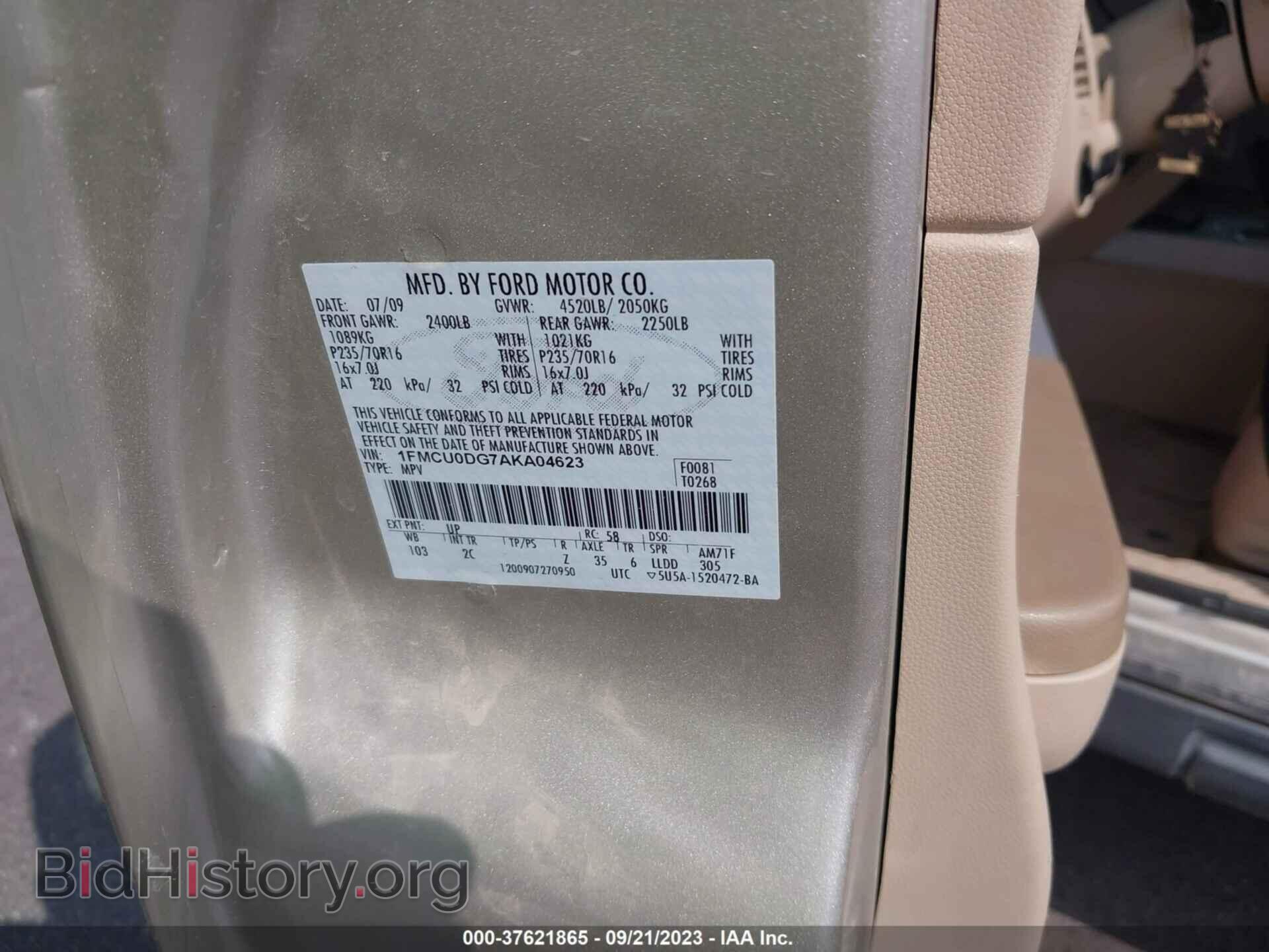 2010 FORD ESCAPE - VIN: 1FMCU0DG7AKA04623 - Фото 9