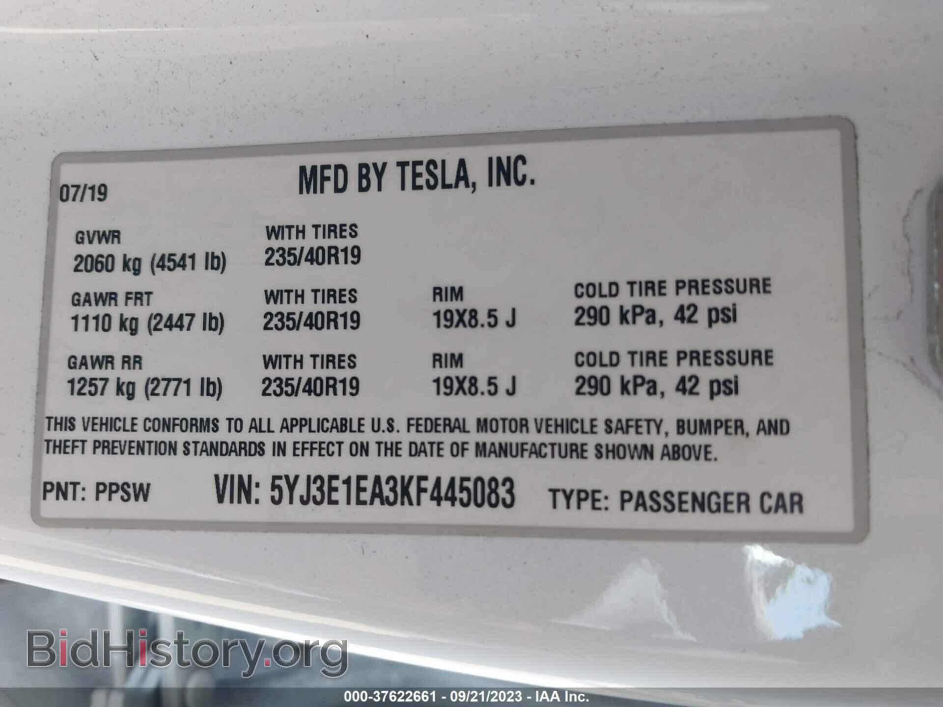 2019 TESLA MODEL 3 - VIN: 5YJ3E1EA3KF445083 - Photo 9