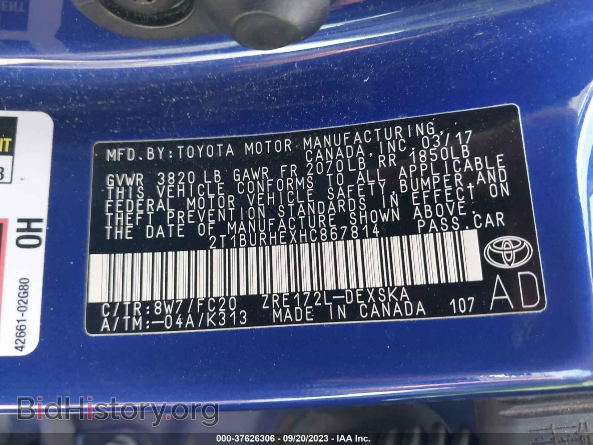2017 TOYOTA COROLLA - VIN: 2T1BURHEXHC867814 - Фото 9