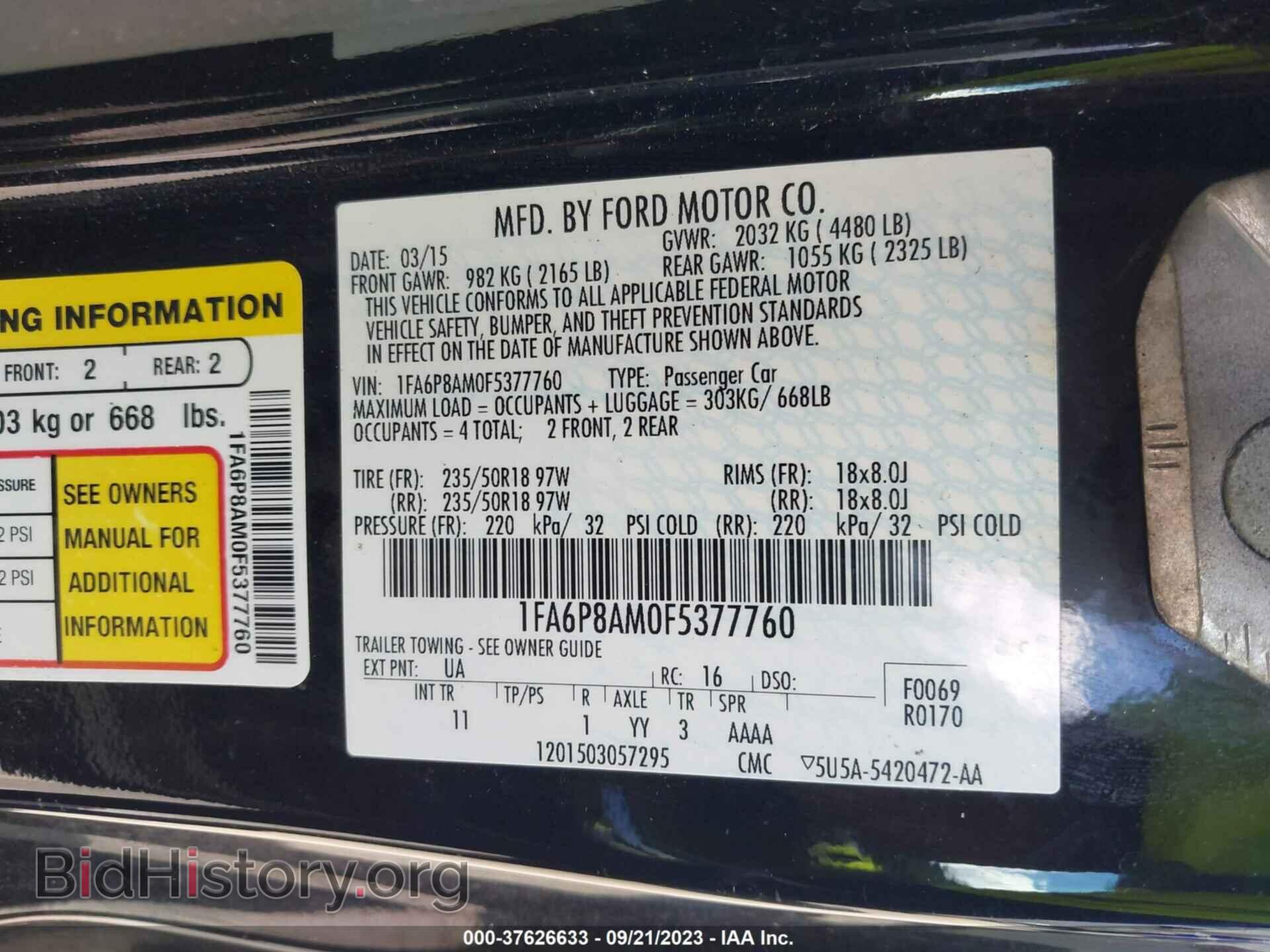 2015 FORD MUSTANG - VIN: 1FA6P8AM0F5377760 - Фото 9