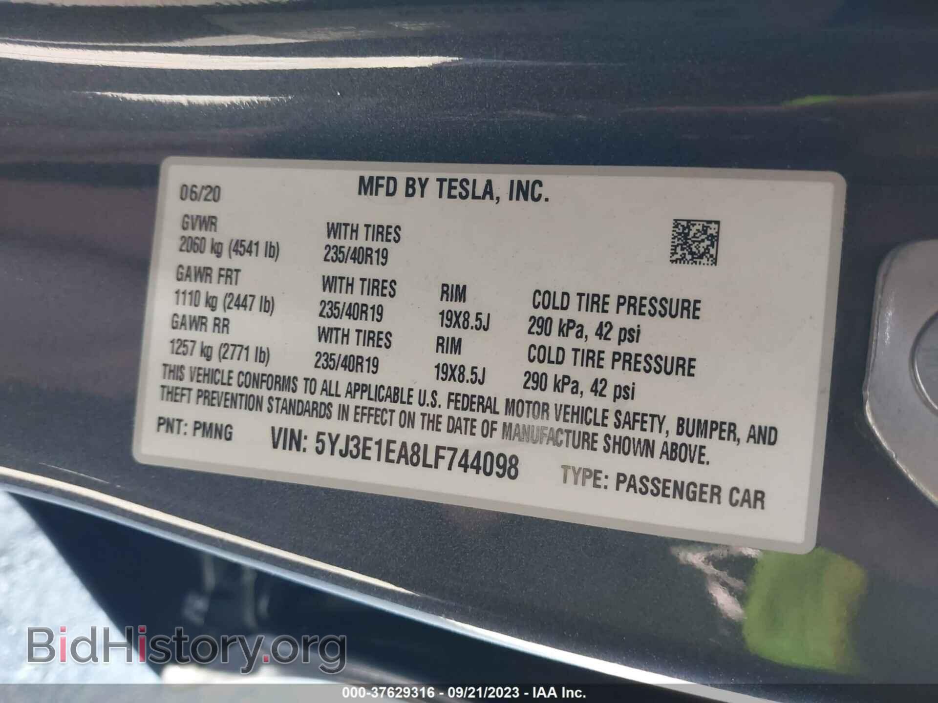 2020 TESLA MODEL 3 - VIN: 5YJ3E1EA8LF744098 - Фото 9