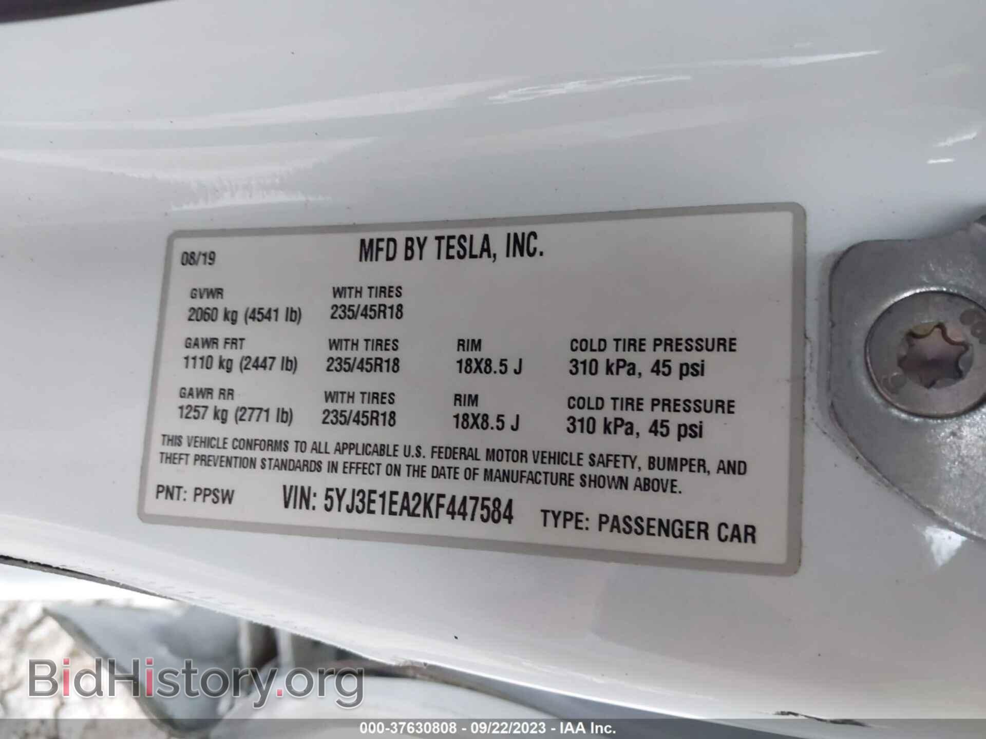 2019 TESLA MODEL 3 - VIN: 5YJ3E1EA2KF447584 - Фото 9
