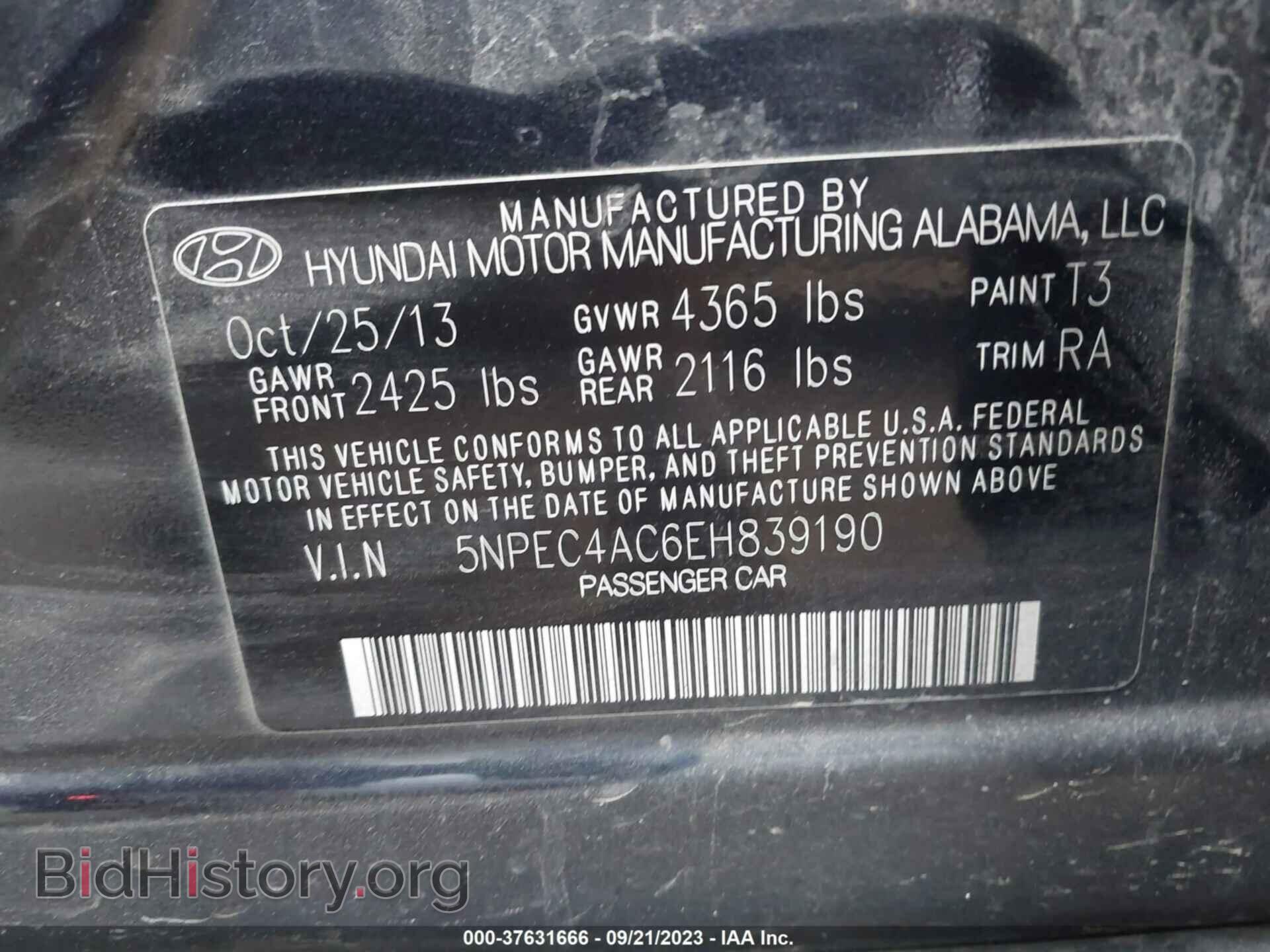 2014 HYUNDAI SONATA - VIN: 5NPEC4AC6EH839190 - Фото 9