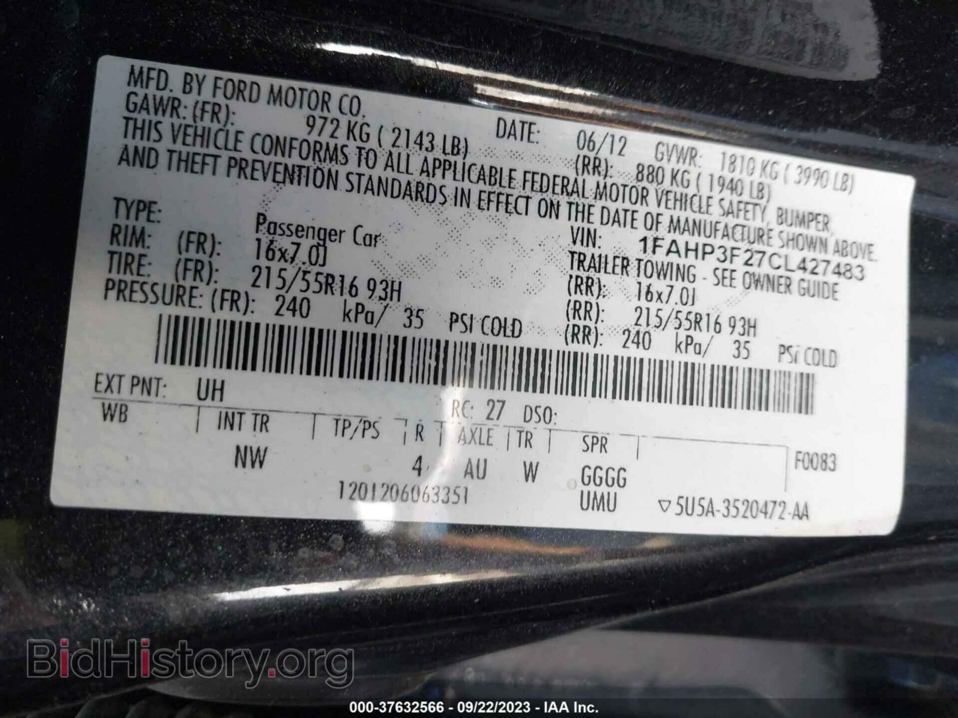 2012 FORD FOCUS - VIN: 1FAHP3F27CL427483 - Фото 9