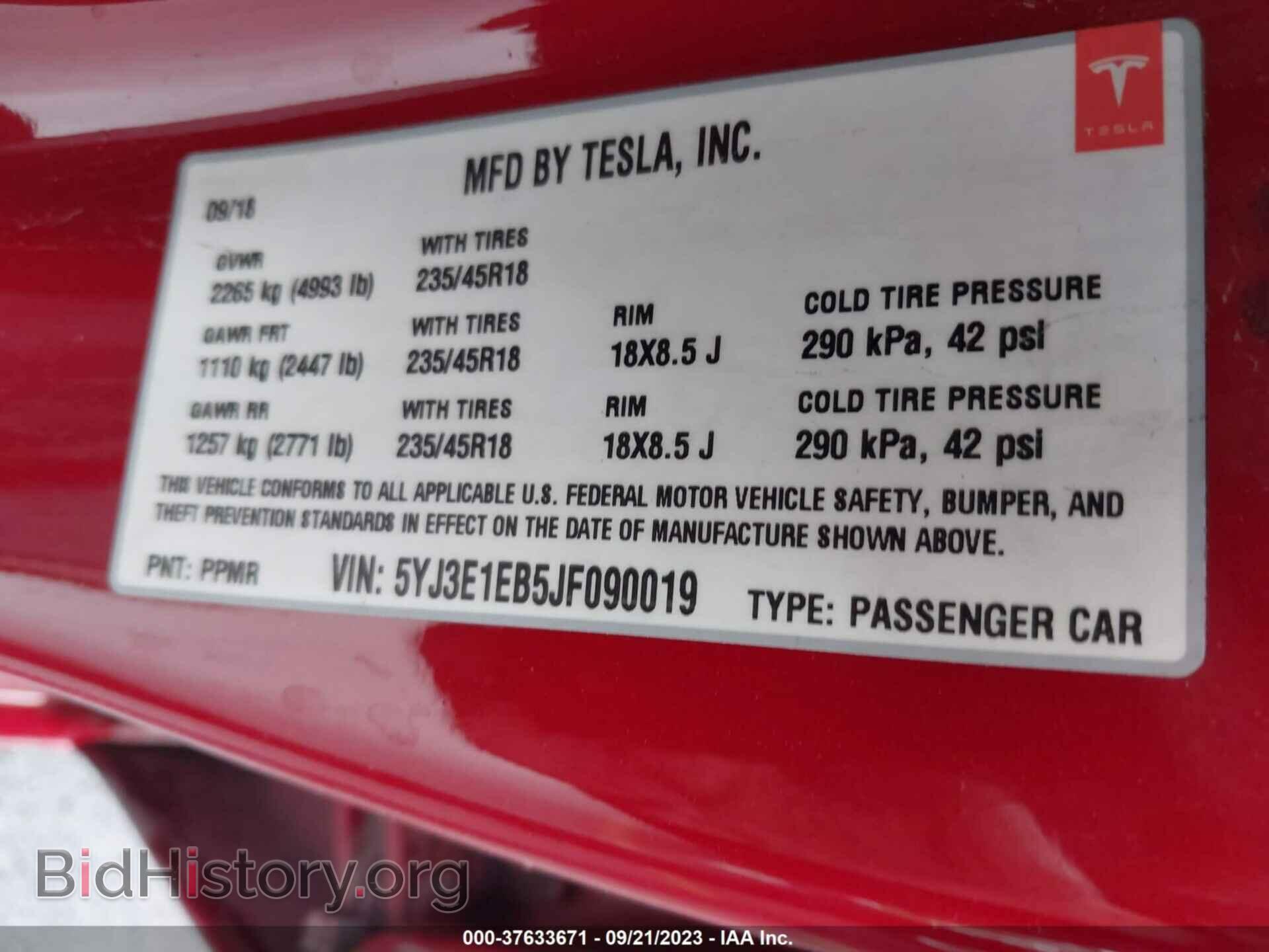 2018 TESLA MODEL 3 - VIN: 5YJ3E1EB5JF090019 - Фото 9