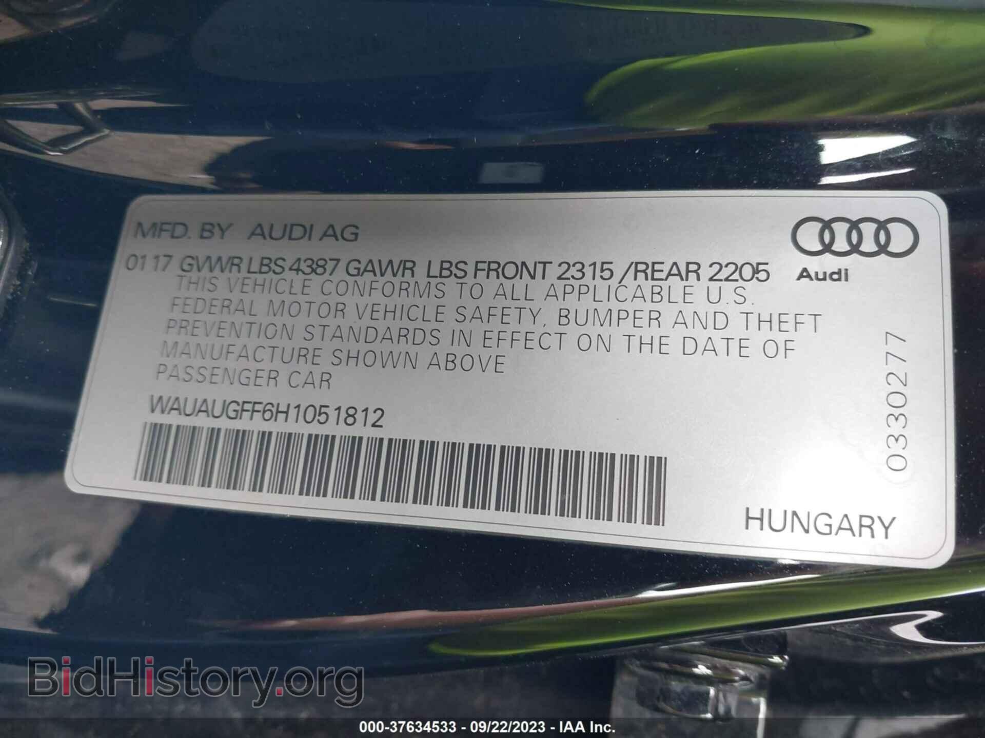 2017 AUDI A3 - VIN: WAUAUGFF6H1051812 - Фото 9