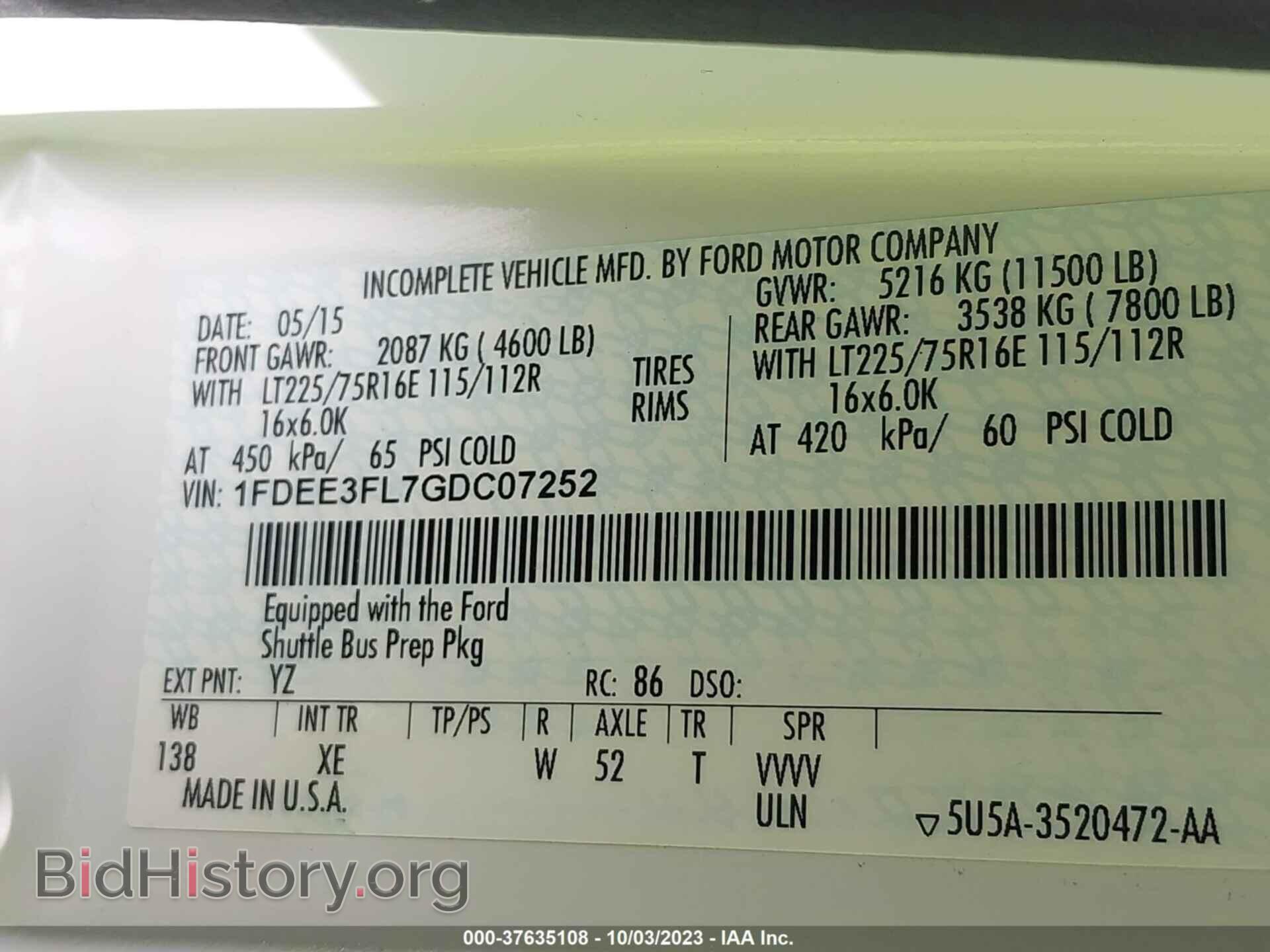 2016 FORD E-350 CUTAWAY - VIN: 1FDEE3FL7GDC07252 - Фото 9