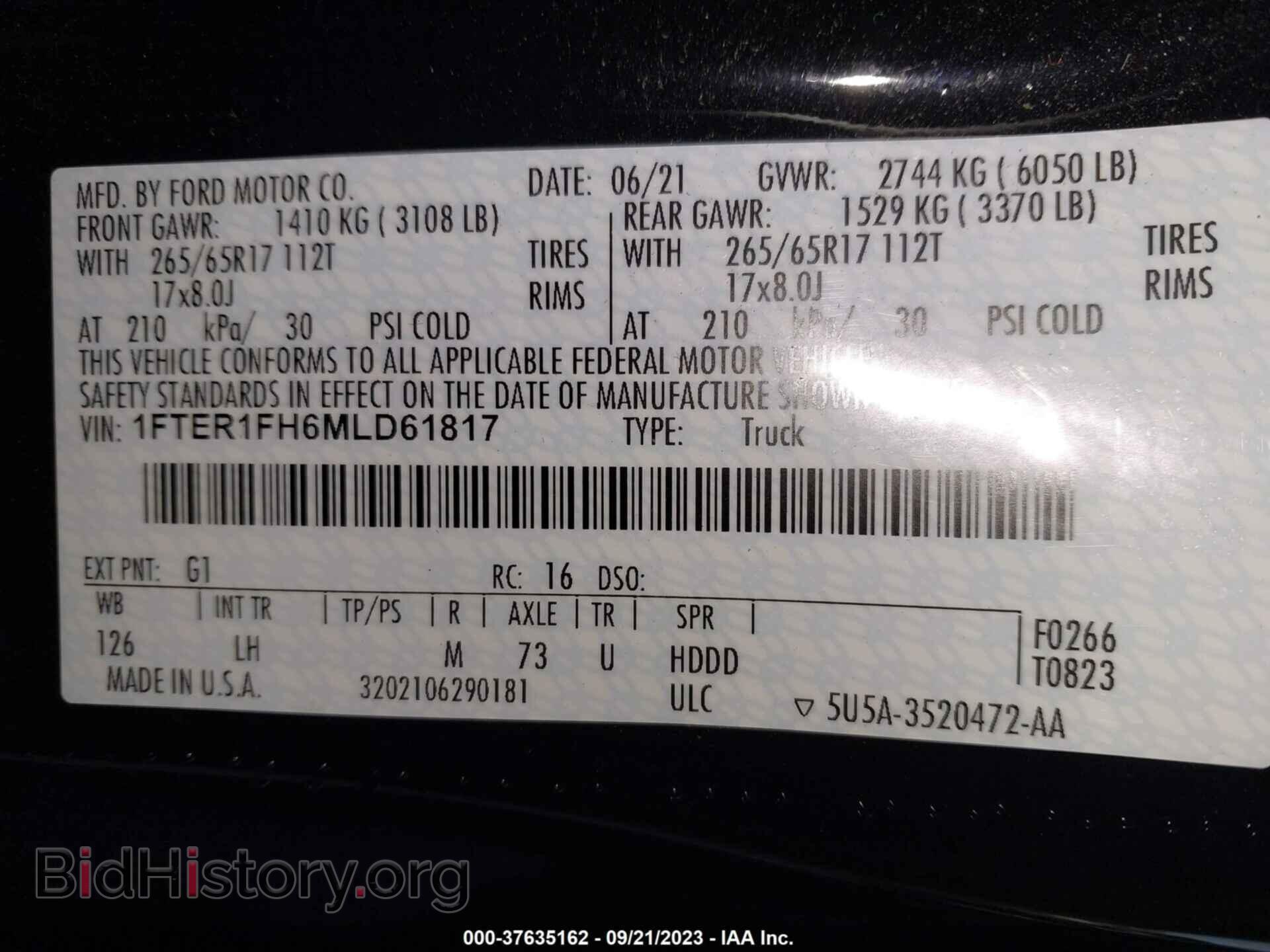2021 FORD RANGER - VIN: 1FTER1FH6MLD61817 - Фото 9