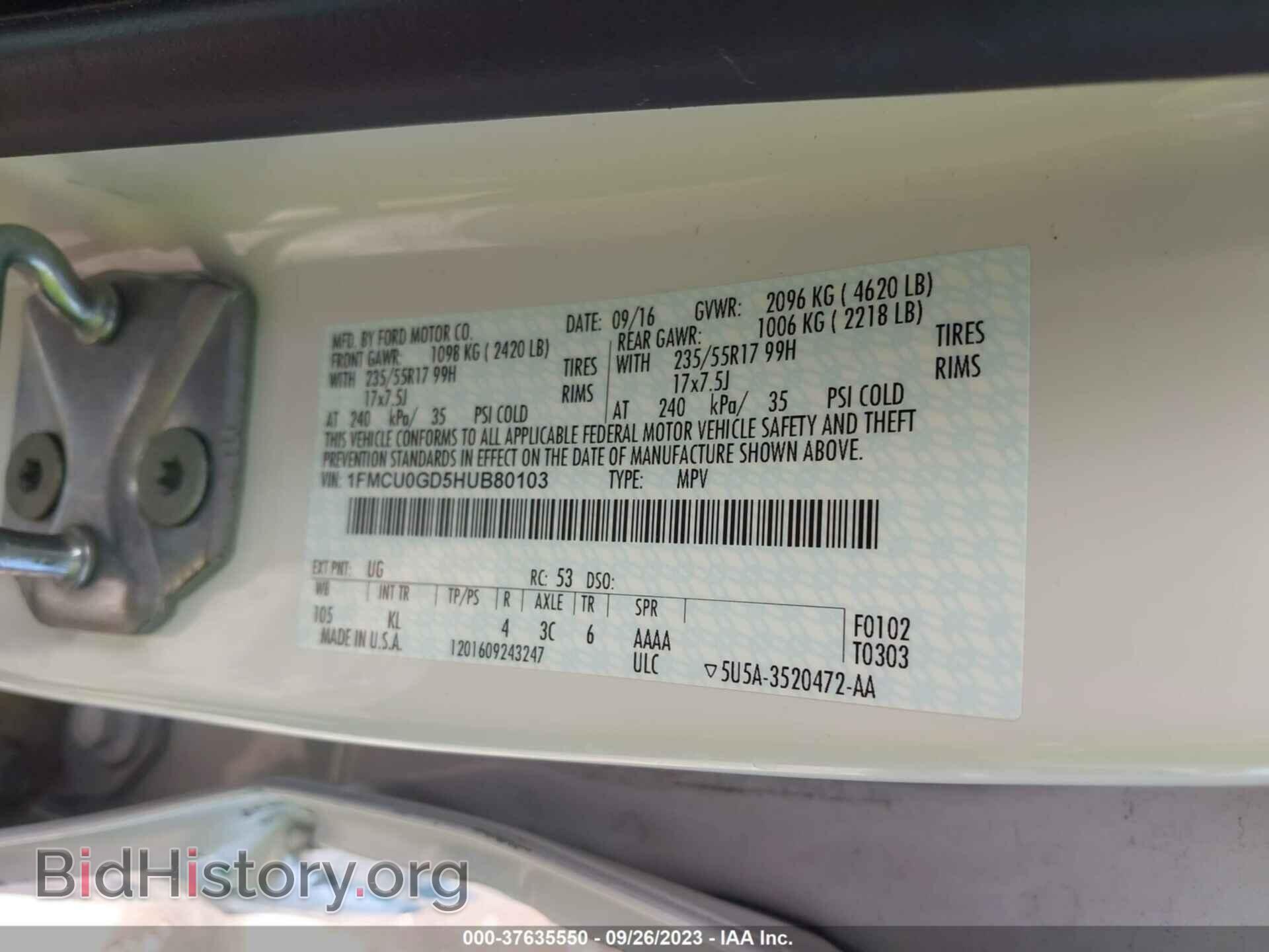 2017 FORD ESCAPE - VIN: 1FMCU0GD5HUB80103 - Фото 9