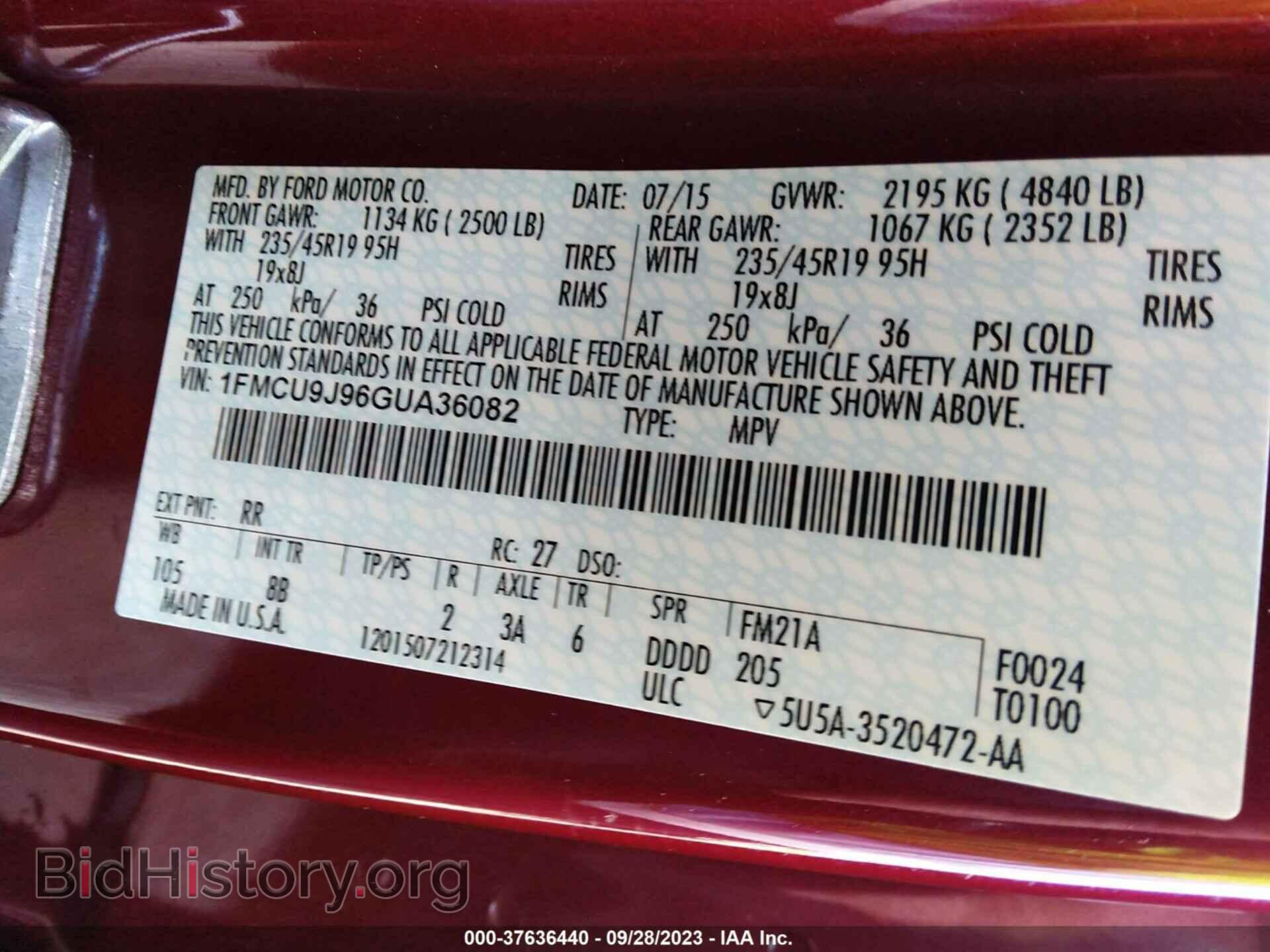 2016 FORD ESCAPE - VIN: 1FMCU9J96GUA36082 - Photo 9