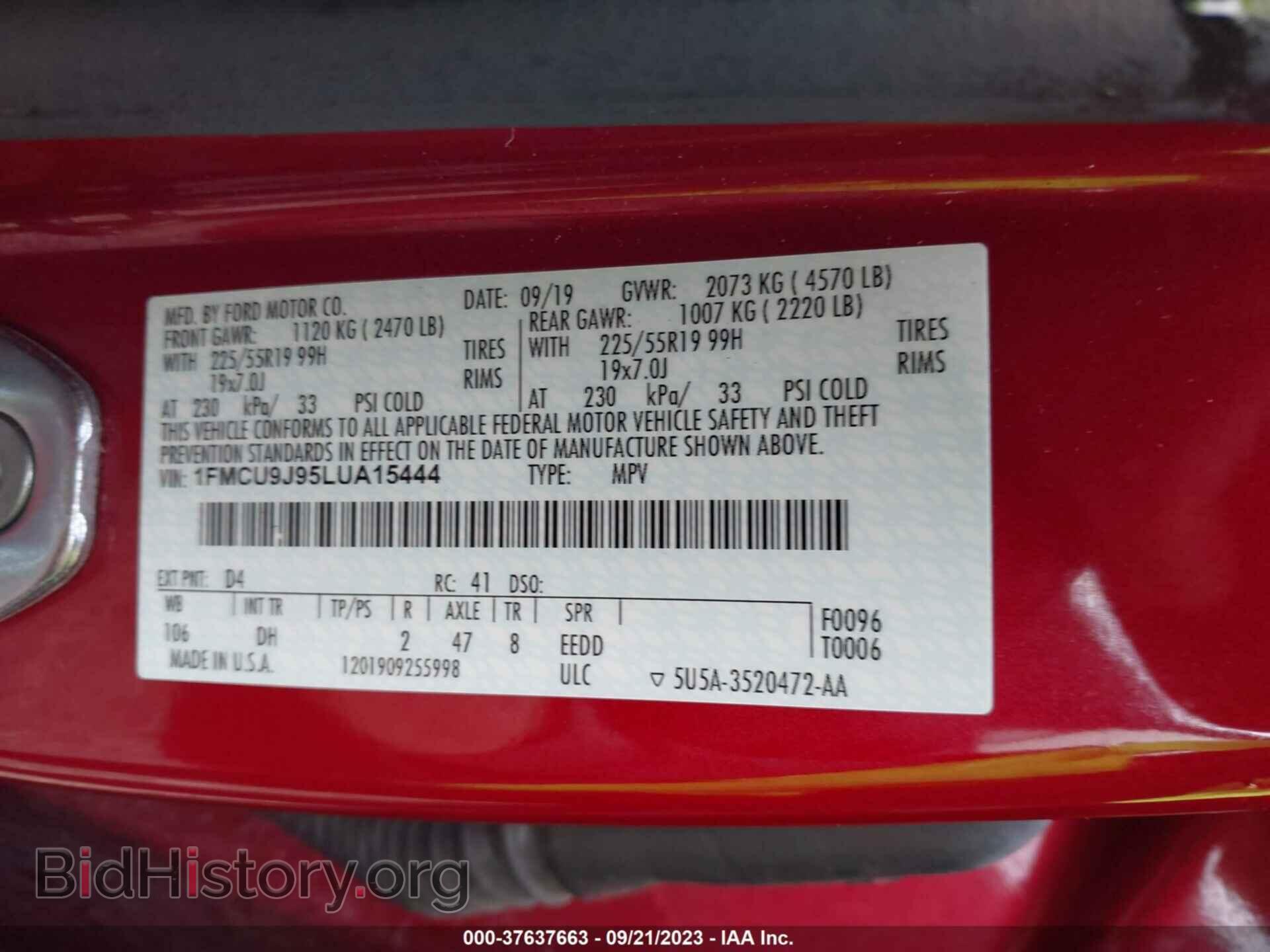 2020 FORD ESCAPE - VIN: 1FMCU9J95LUA15444 - Photo 9