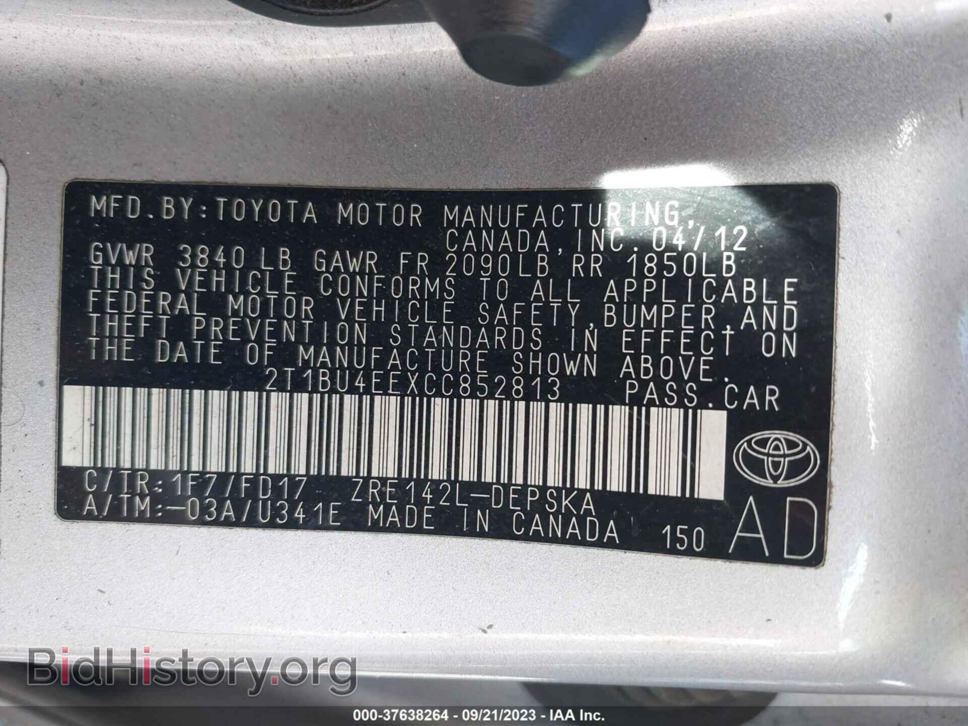2012 TOYOTA COROLLA - VIN: 2T1BU4EEXCC852813 - Фото 9