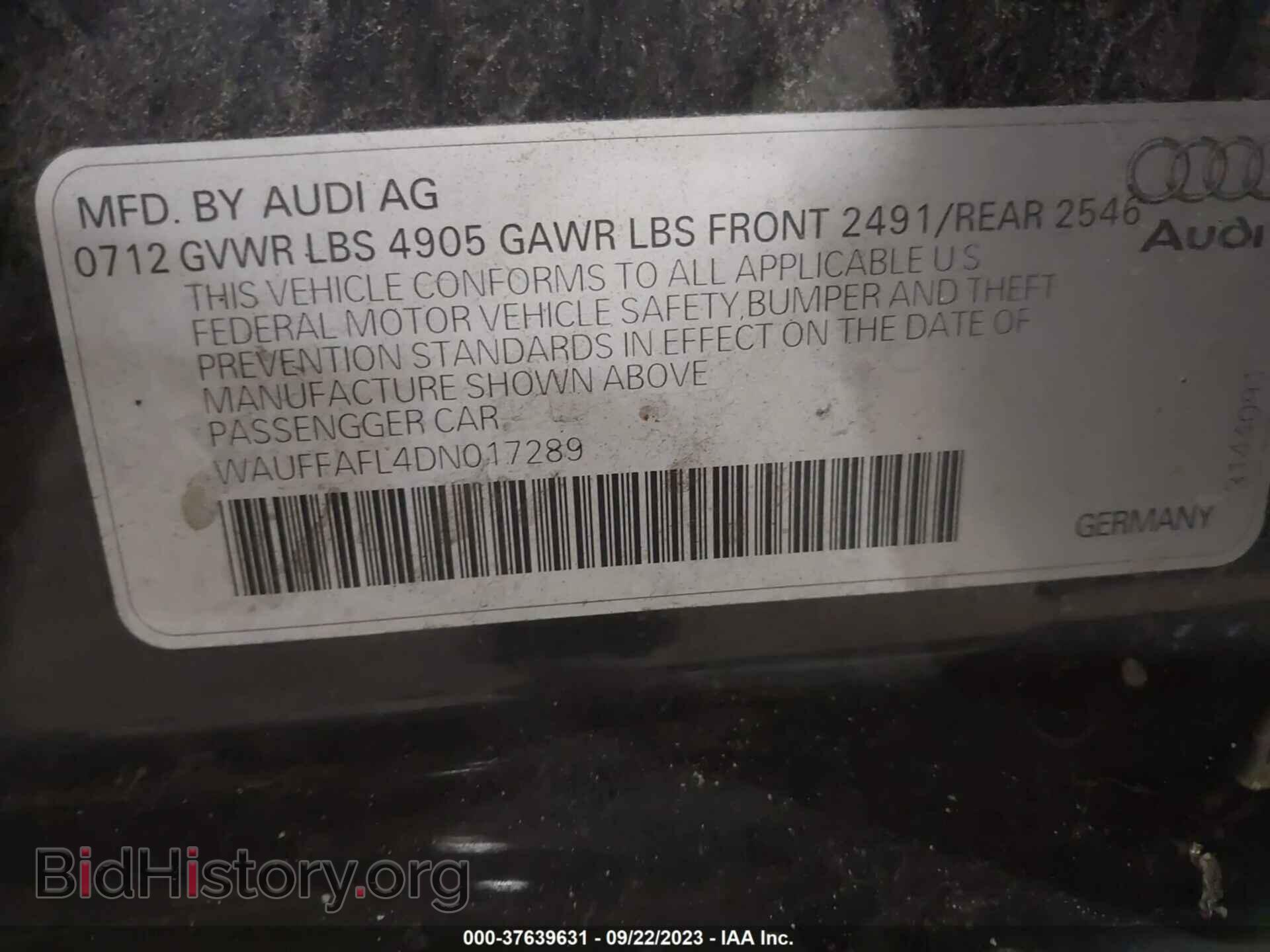 2013 AUDI A4 - VIN: WAUFFAFL4DN017289 - Фото 9