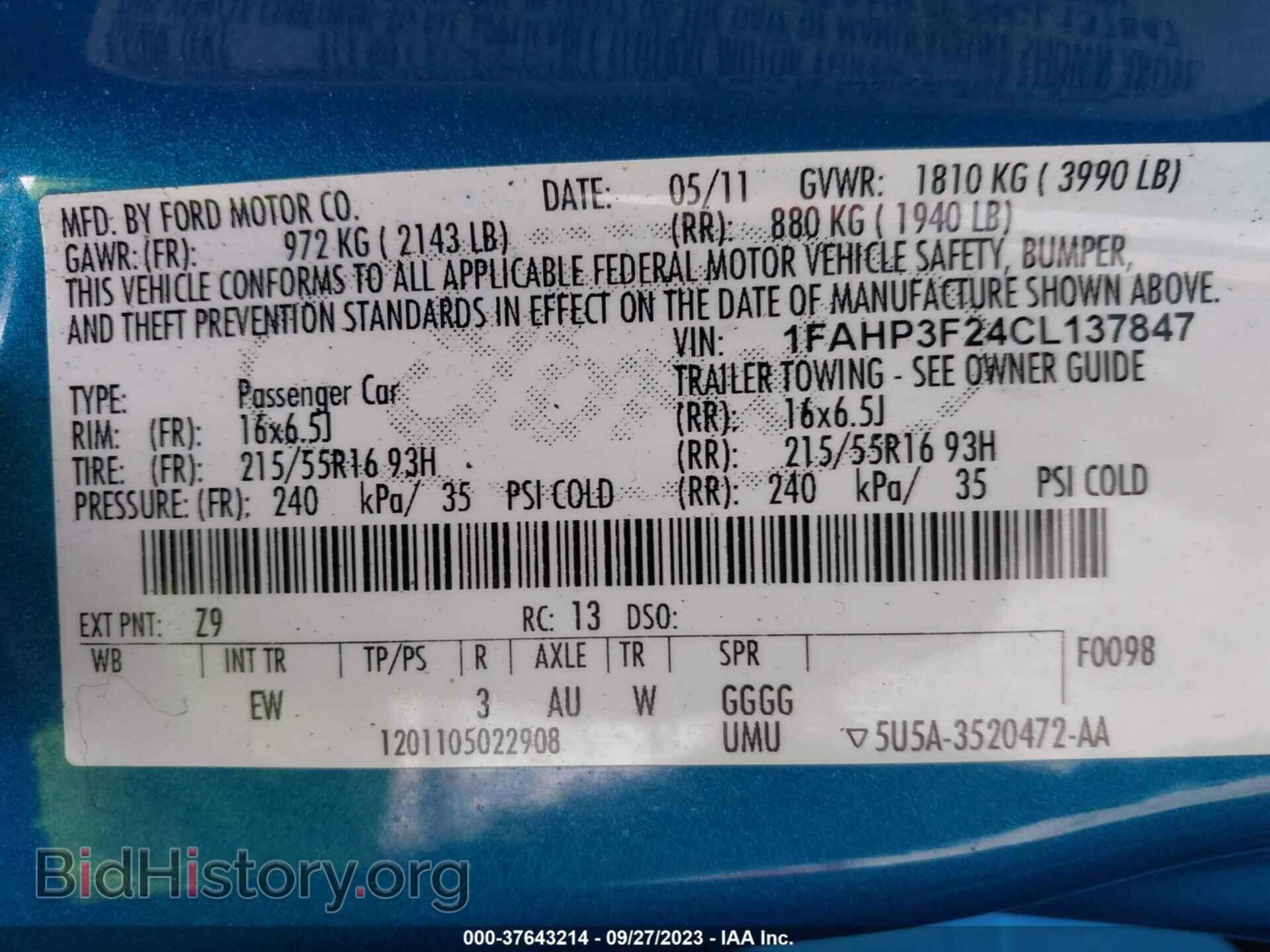 2012 FORD FOCUS - VIN: 1FAHP3F24CL137847 - Фото 9