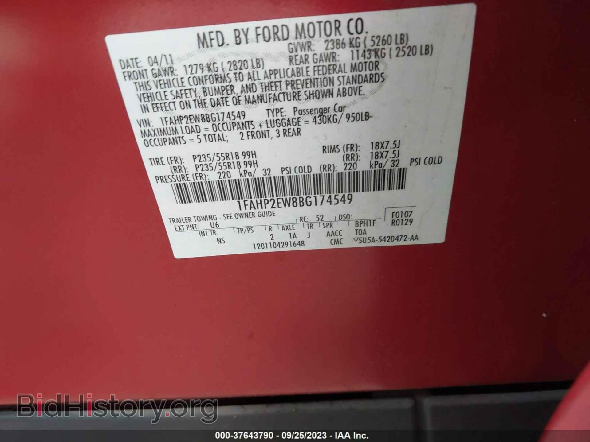 2011 FORD TAURUS - VIN: 1FAHP2EW8BG174549 - Photo 9