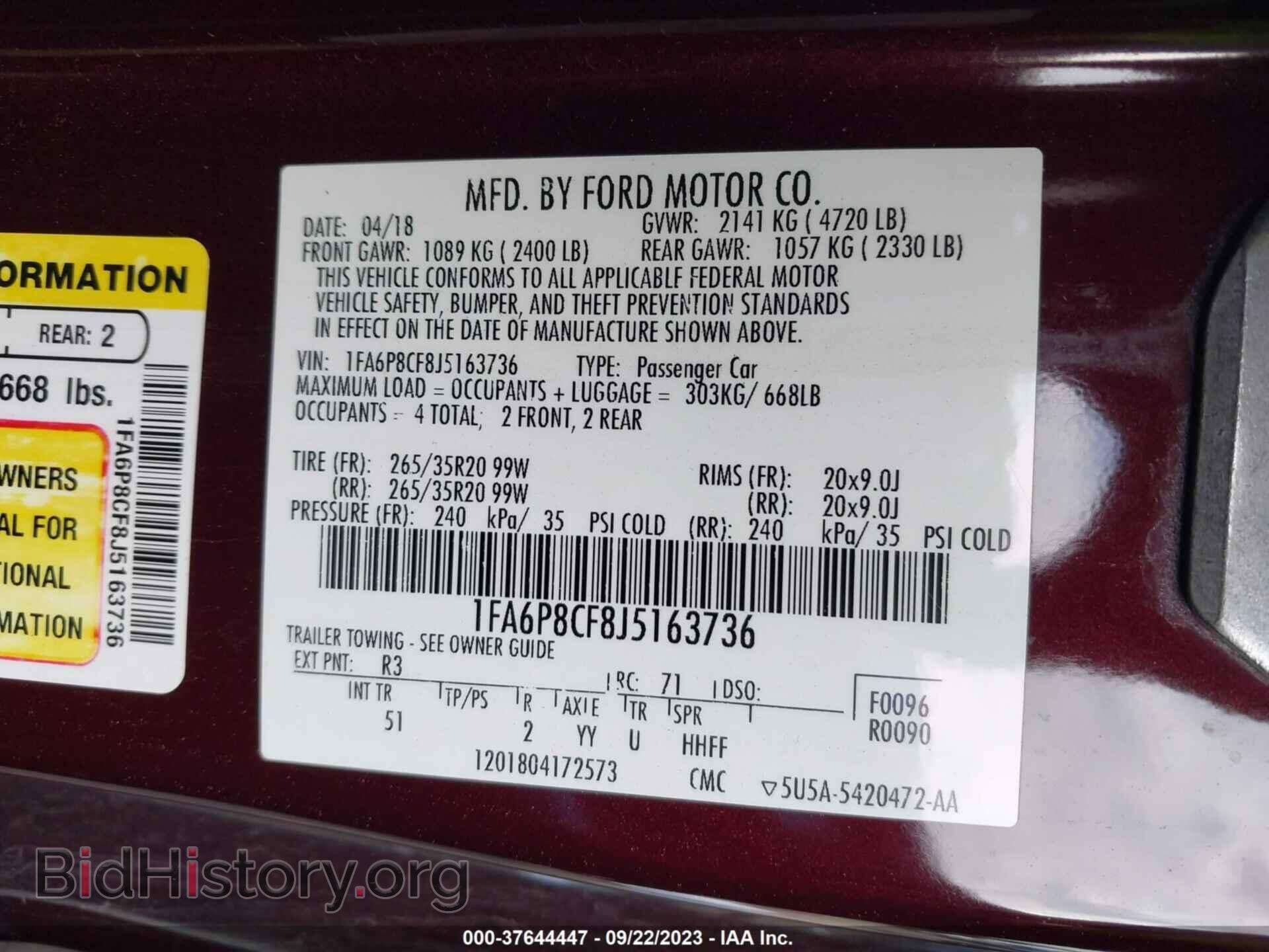2018 FORD MUSTANG - VIN: 1FA6P8CF8J5163736 - Фото 9