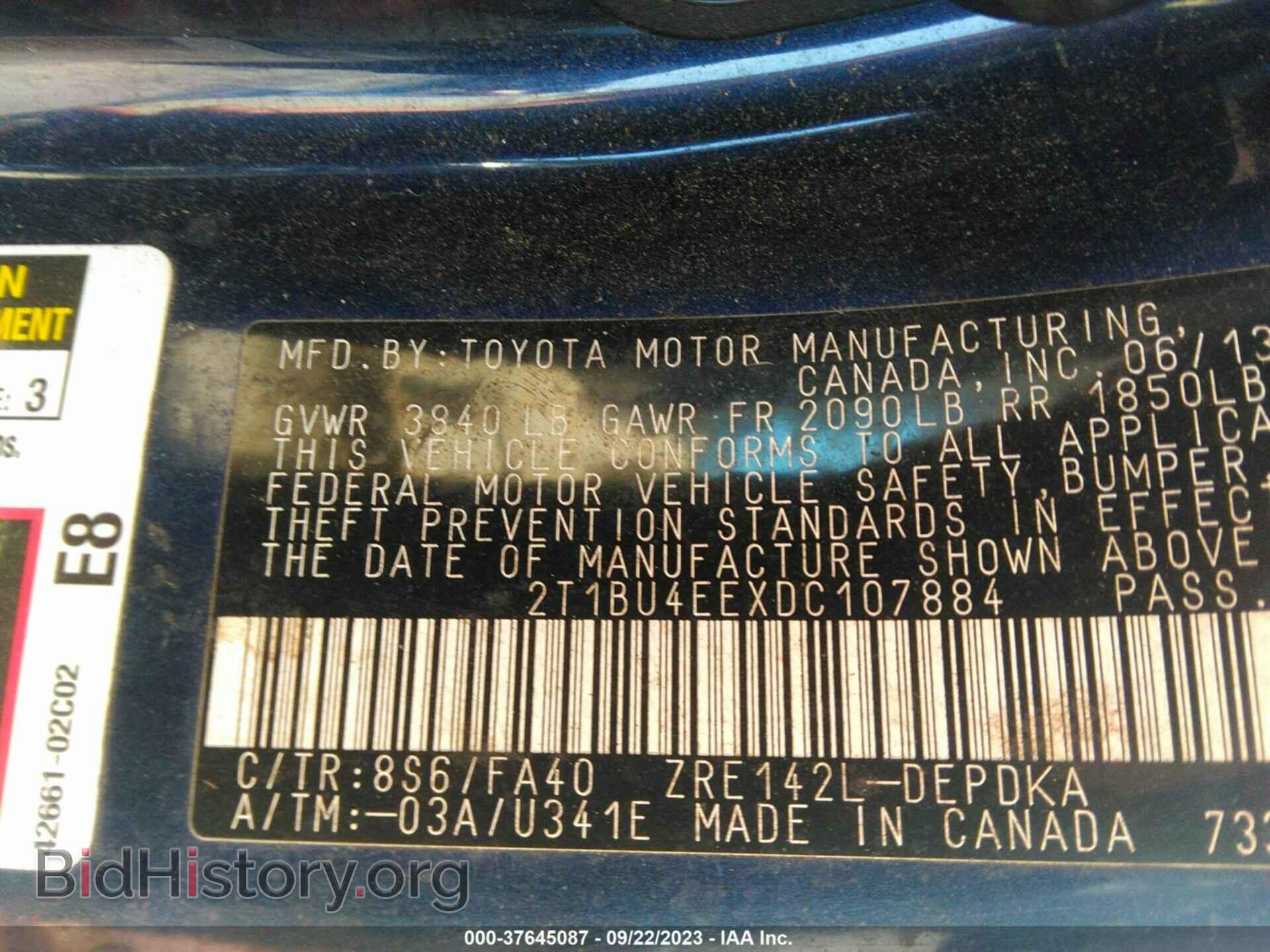2013 TOYOTA COROLLA - VIN: 2T1BU4EEXDC107884 - Фото 9