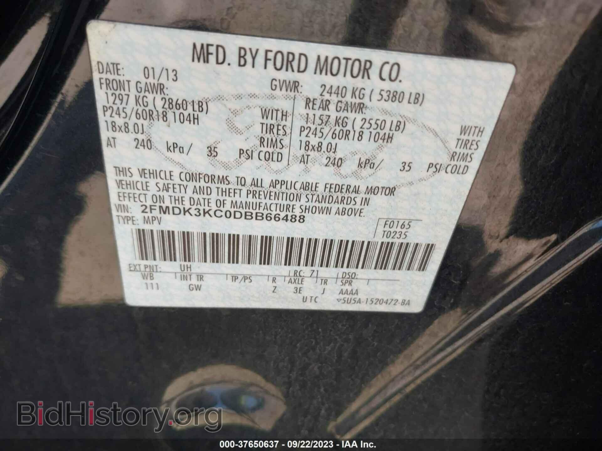 2013 FORD EDGE - VIN: 2FMDK3KC0DBB66488 - Фото 9