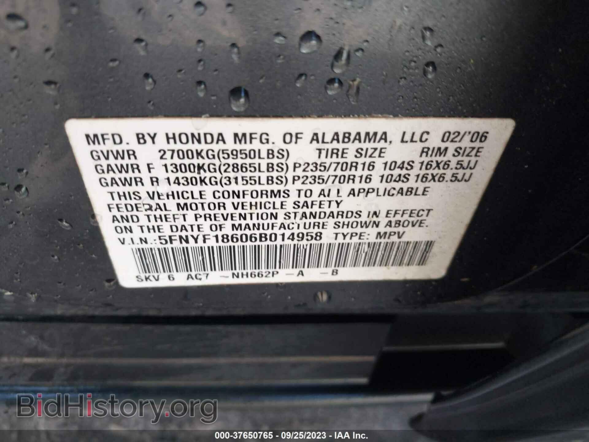 2006 HONDA PILOT - VIN: 5FNYF18606B014958 - Фото 9
