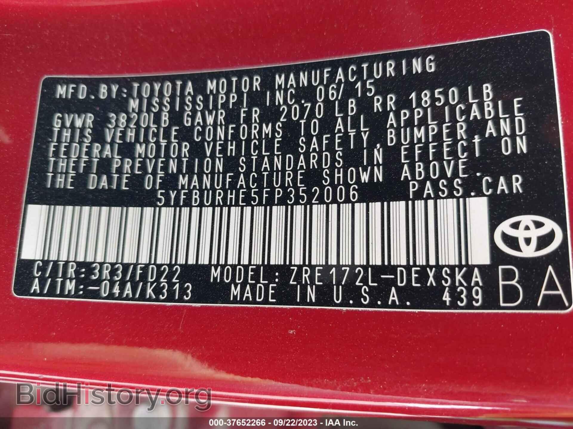 2015 TOYOTA COROLLA - VIN: 5YFBURHE5FP352006 - Фото 9