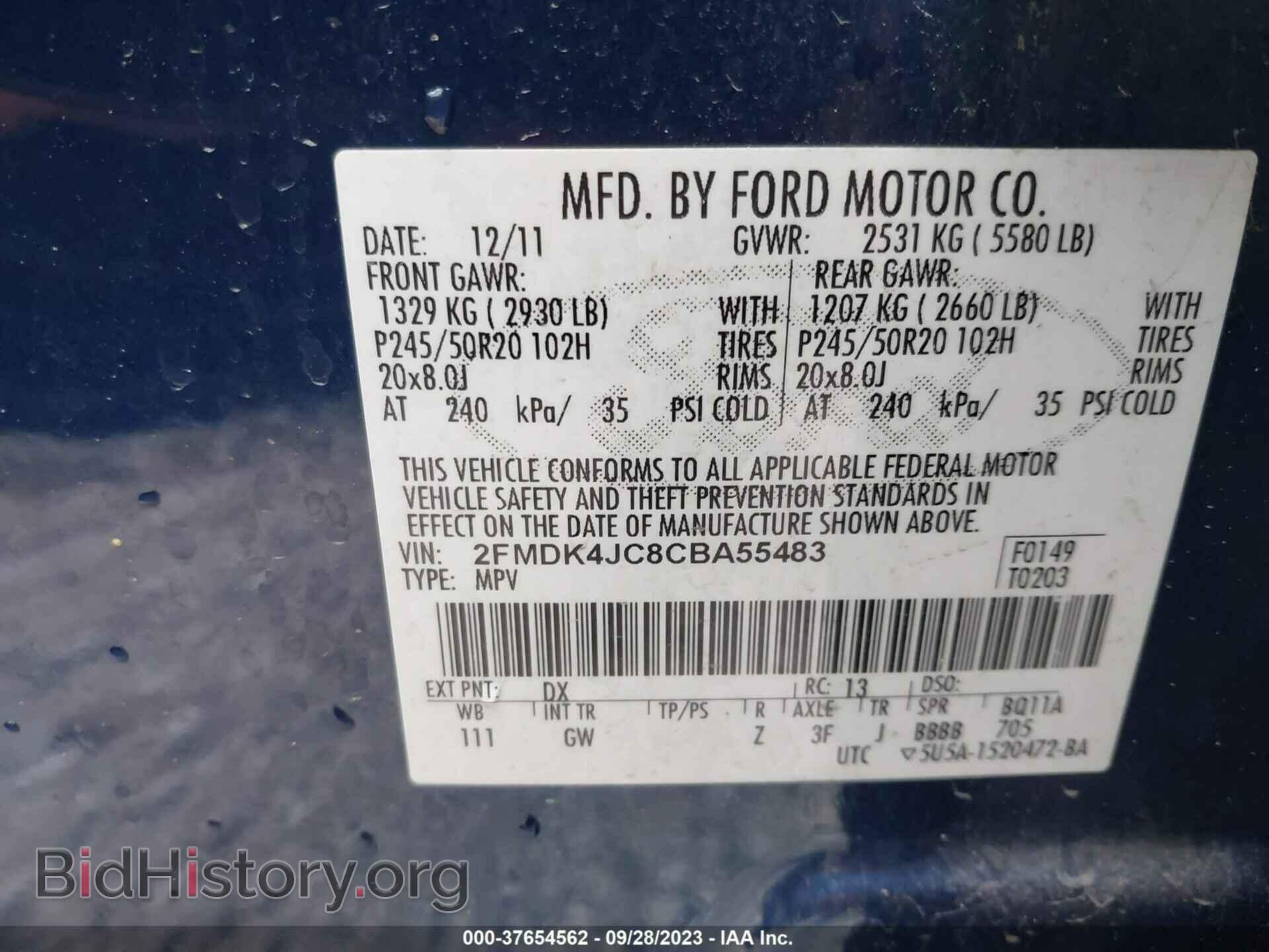 2012 FORD EDGE - VIN: 2FMDK4JC8CBA55483 - Фото 9