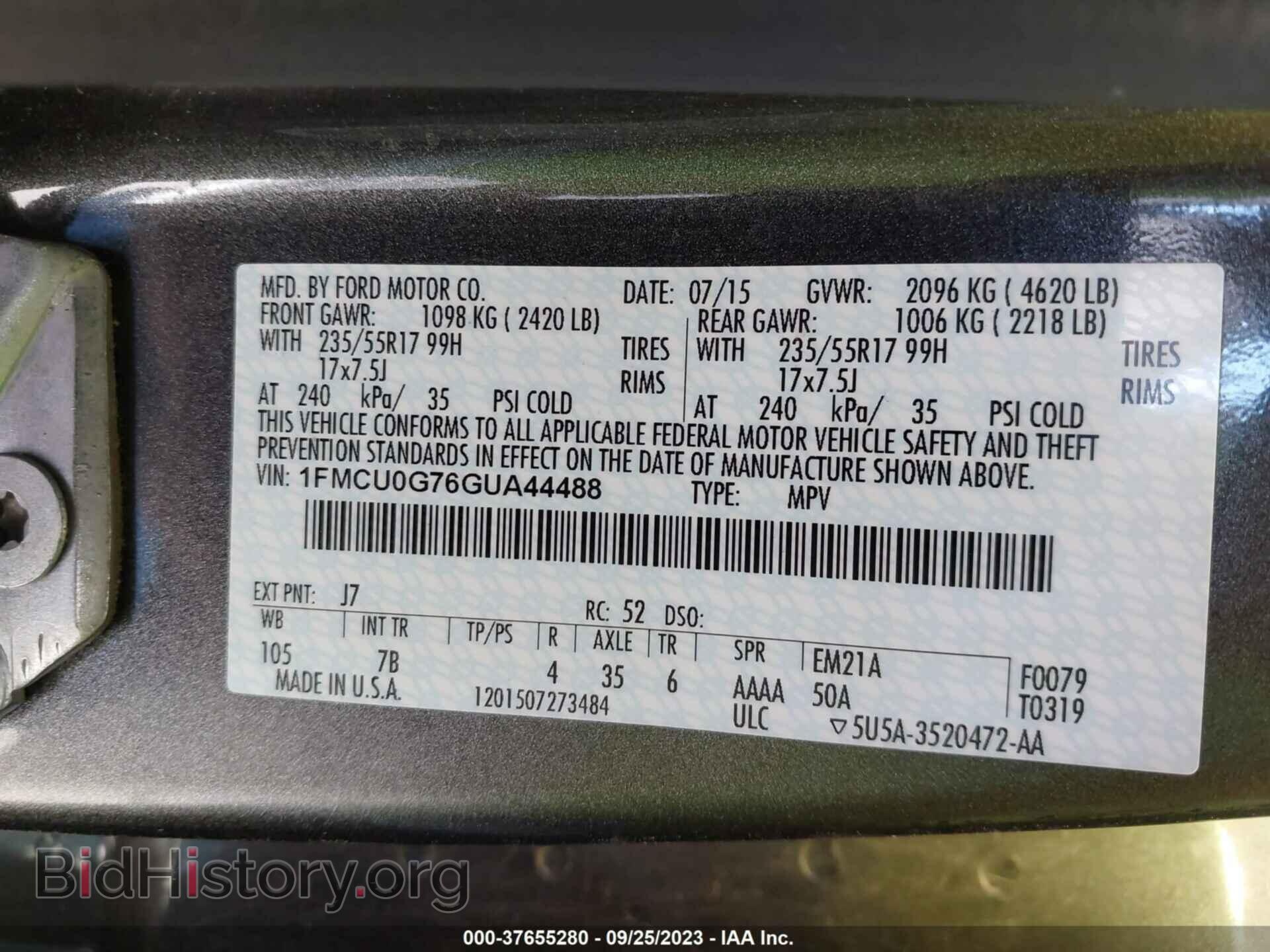 2016 FORD ESCAPE - VIN: 1FMCU0G76GUA44488 - Фото 9