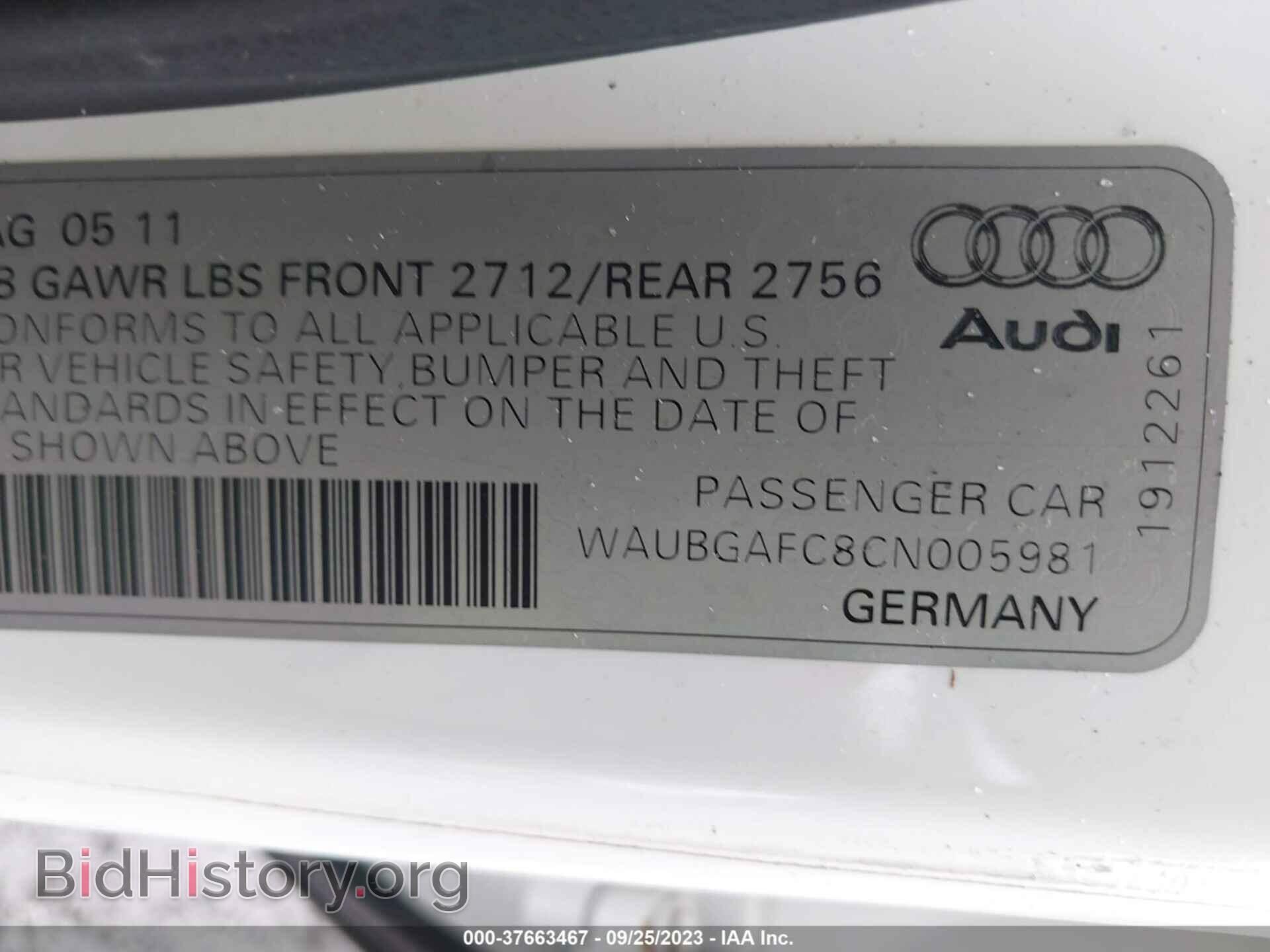2012 AUDI A6 - VIN: WAUBGAFC8CN005981 - Фото 9