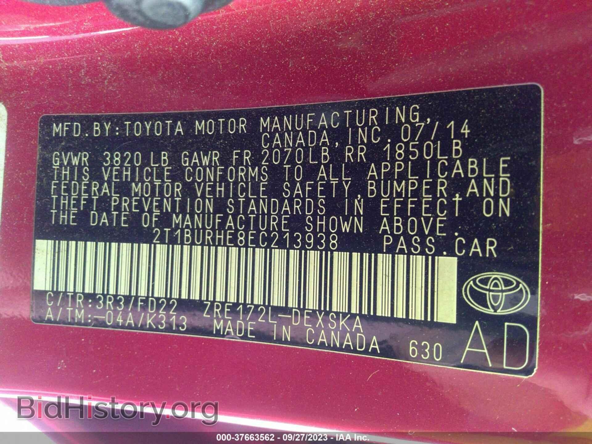 2014 TOYOTA COROLLA - VIN: 2T1BURHE8EC213938 - Фото 9