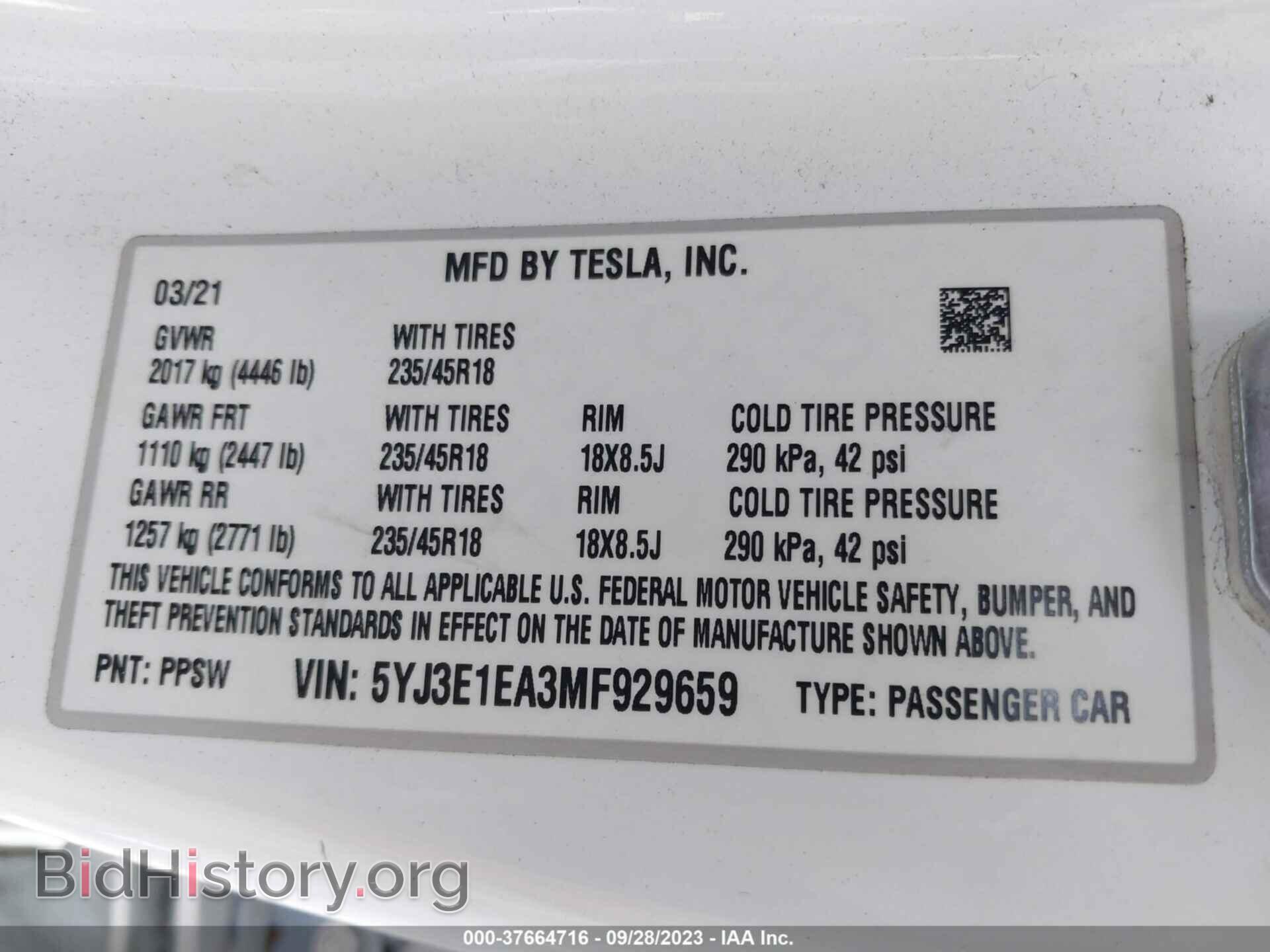 2021 TESLA MODEL 3 - VIN: 5YJ3E1EA3MF929659 - Фото 9
