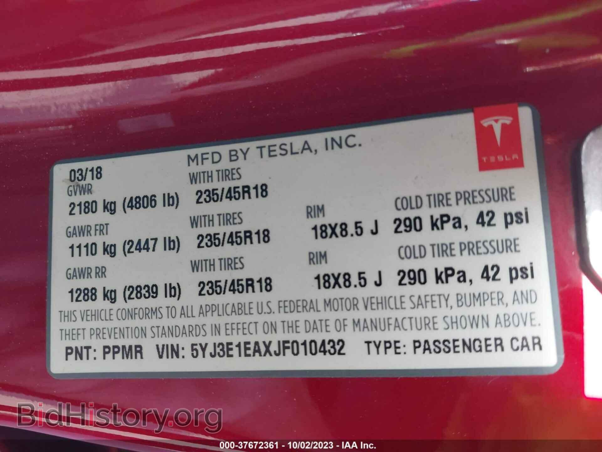 2018 TESLA MODEL 3 - VIN: 5YJ3E1EAXJF010432 - Photo 9