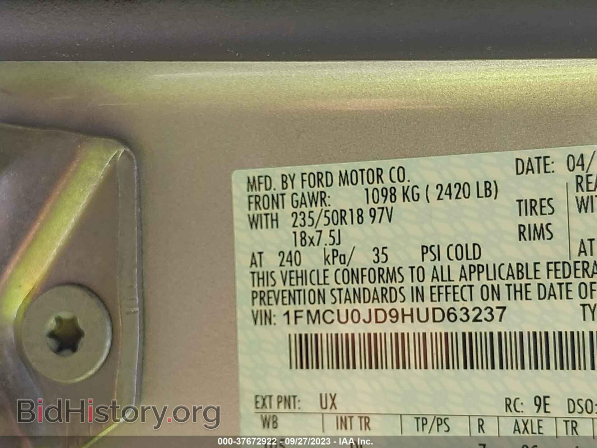 2017 FORD ESCAPE - VIN: 1FMCU0JD9HUD63237 - Фото 9