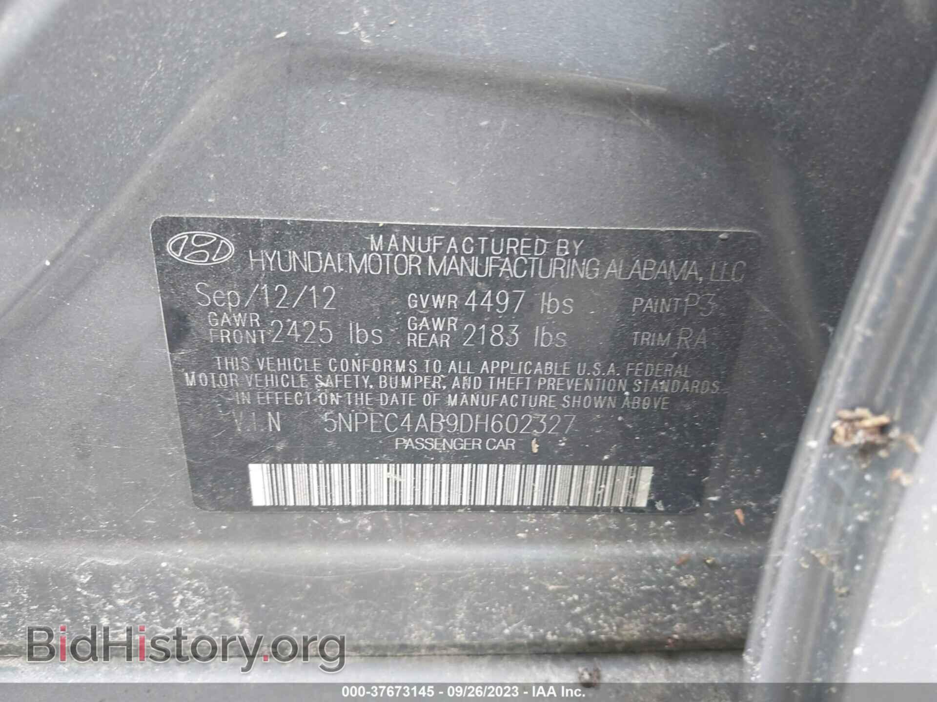 2013 HYUNDAI SONATA - VIN: 5NPEC4AB9DH602327 - Фото 9