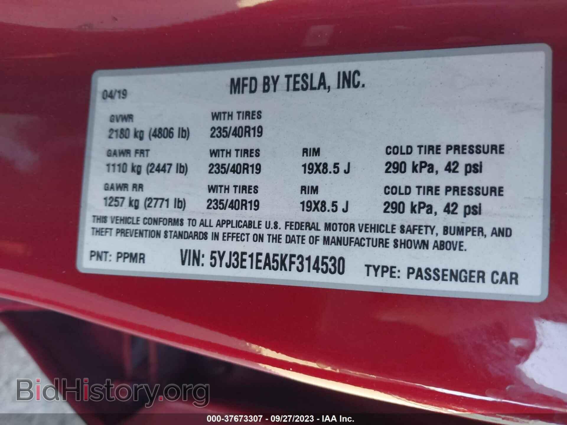 2019 TESLA MODEL 3 - VIN: 5YJ3E1EA5KF314530 - Photo 9