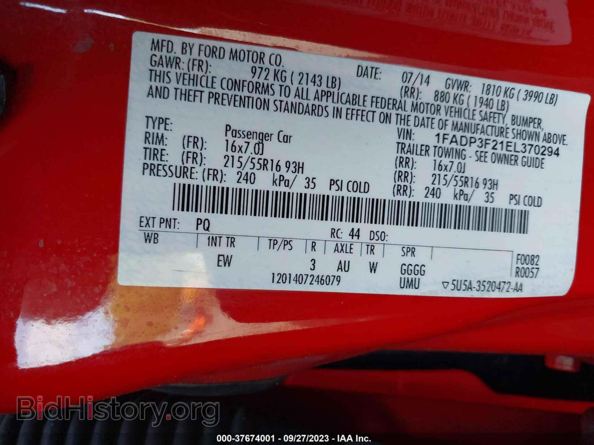 2014 FORD FOCUS - VIN: 1FADP3F21EL370294 - Фото 9