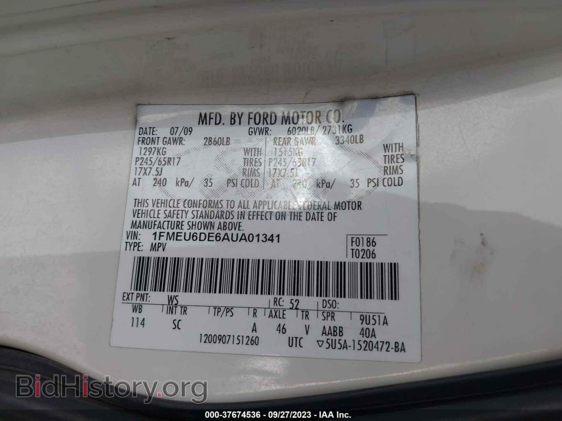 2010 FORD EXPLORER - VIN: 1FMEU6DE6AUA01341 - Photo 9